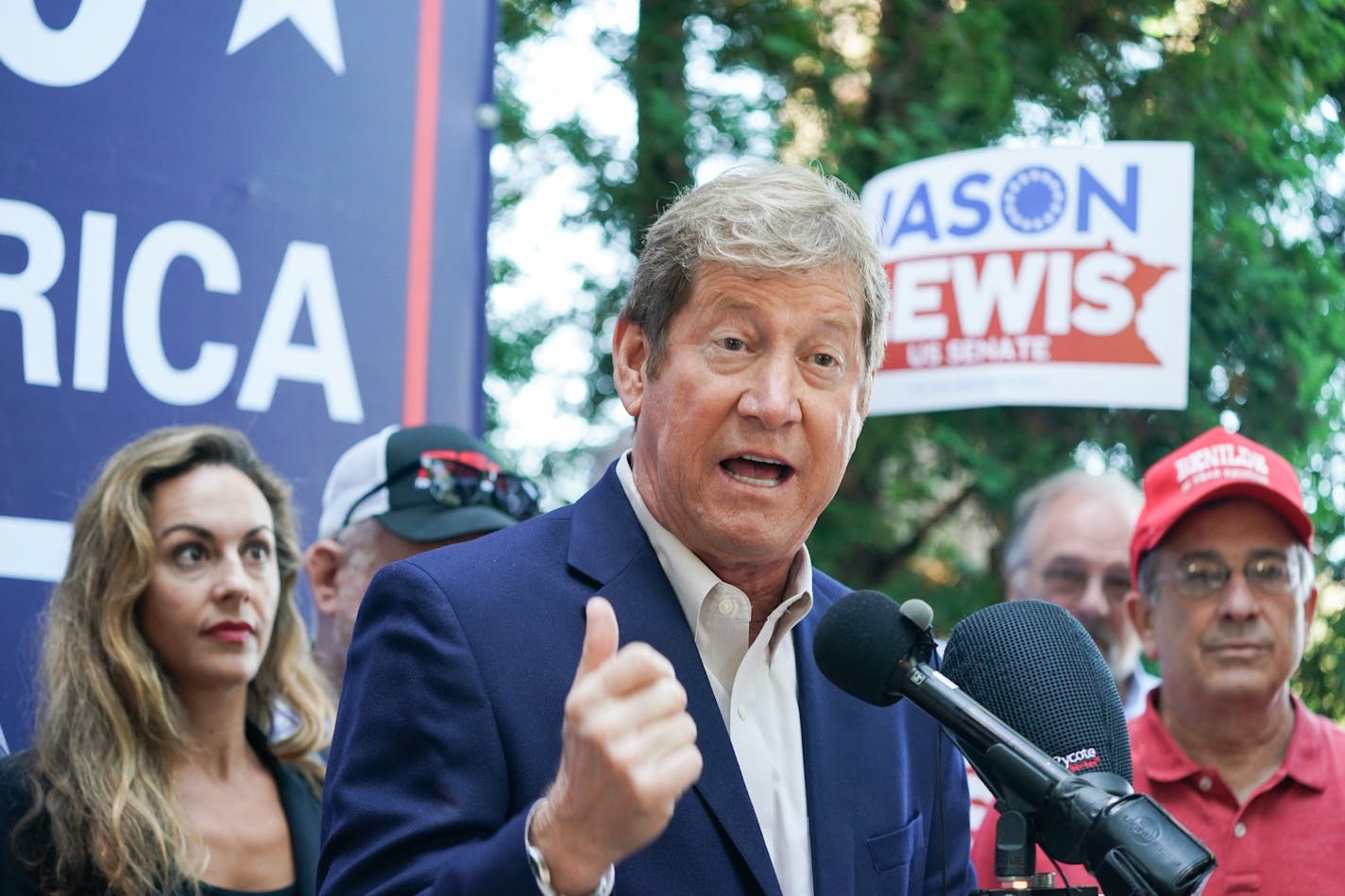 "What are you going to do if it's a four-four tie? The country will have no finality on the presidential race," said former U.S. Rep. Jason Lewis, seen Aug. 22, 2019.