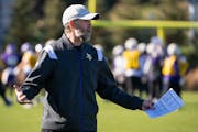 Minnesota Vikings offensive coordinator Wes Phillips attended practice at TCO Performance Center in Eagan, Minn., on Friday.