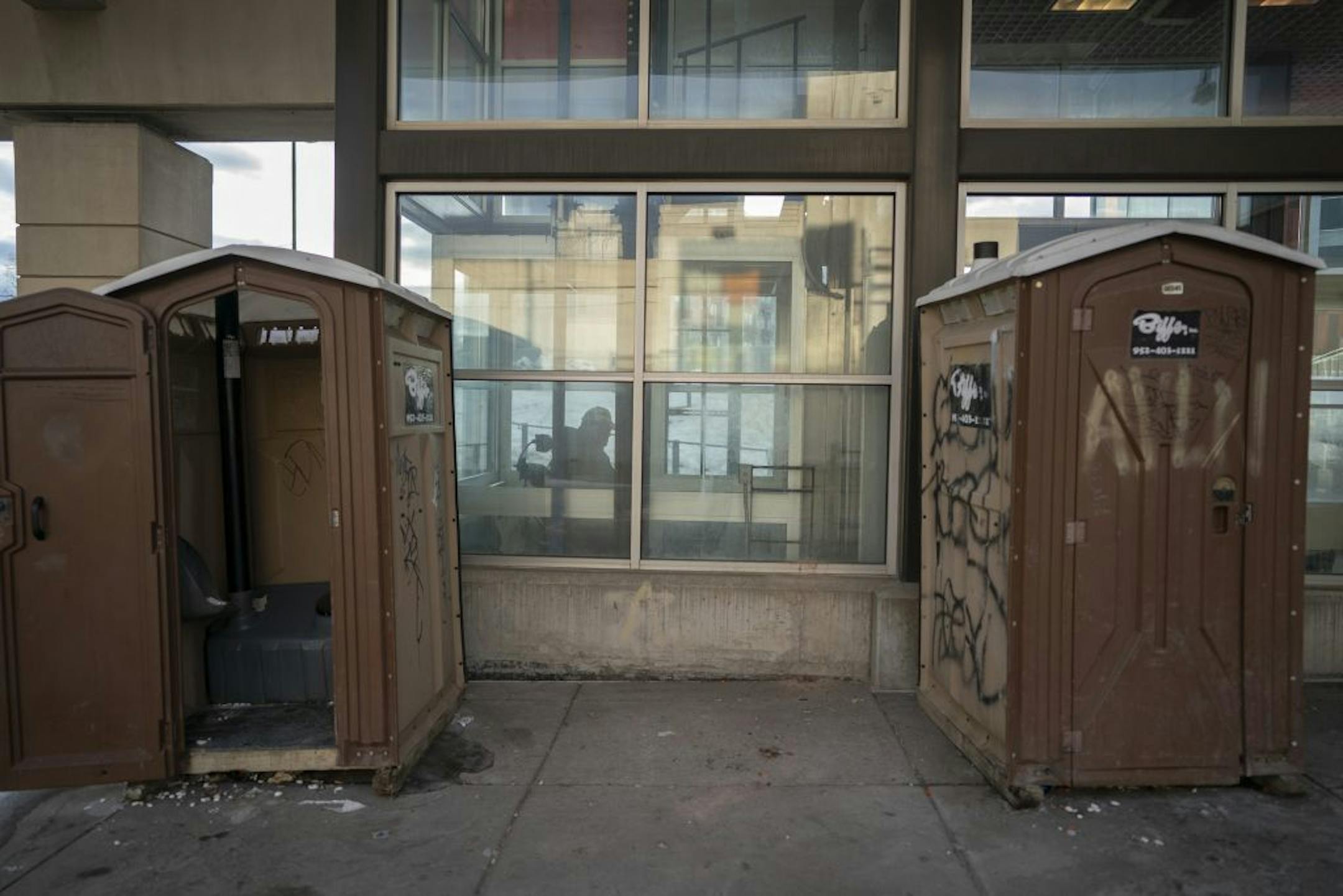 Dirty portable toilets at the LRT Lake Street Station.