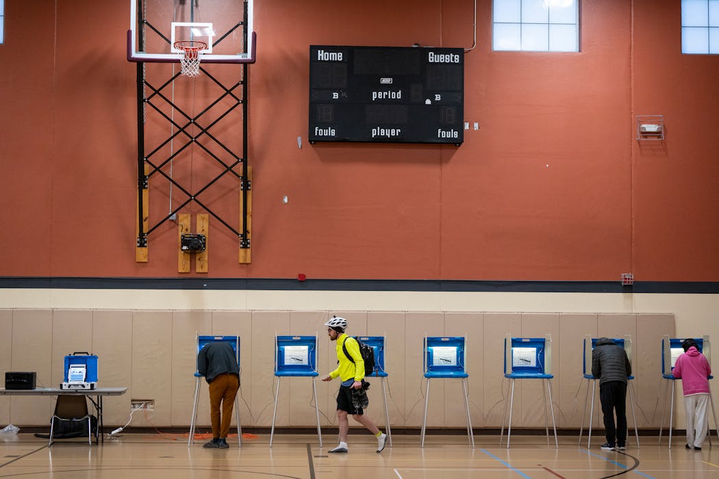 Voters mark their ballots in Jimmy Lee Recreation Center on Election Day in Ward 1 of St. Paul on Tuesday. 