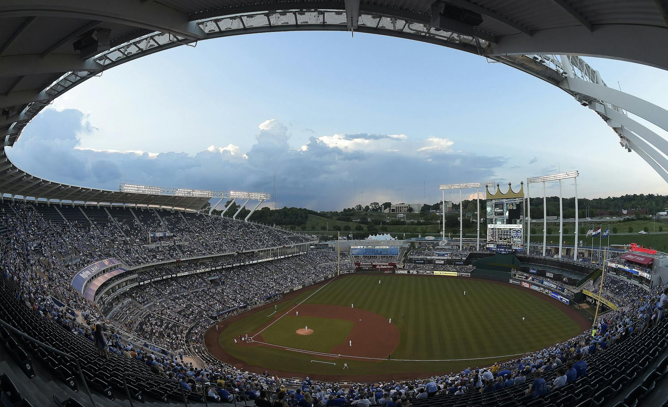 Kauffman Stadium in Kansas City, Mo., on Friday, Aug. 29, 2014, as the Kansas City Royals play host to the Cleveland Indians. on Friday, Aug. 29, 2014, at Kauffman Stadium in Kansas City, Mo. (John Sleezer/Kansas City Star/MCT) ORG XMIT: 1156754