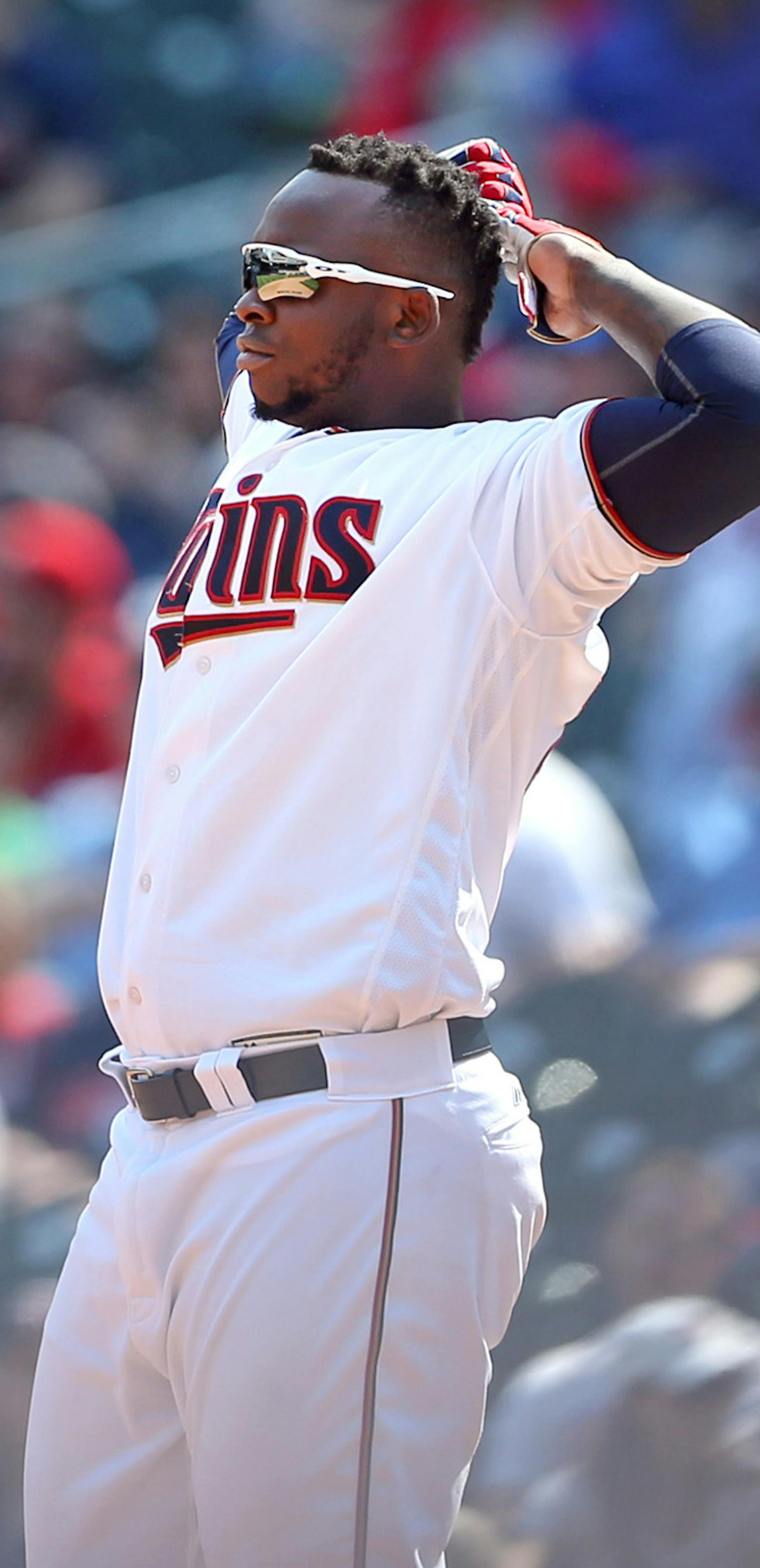 Minnesota Twins right fielder Miguel Sano (22) reacted after he was out on a fly ball in the sixth inning at Target Field Thursday April 14, 2016 in Minneapolis, MN. ] The Chicago White Sox beat the Minnesota Twins 3-1. Jerry Holt Jerry.Holt@Startribune.com