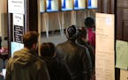Voters lined up to cast ballots at First Congregation Church in Minneapolis during Minnesota's first presidential primary in decades on Tuesday, March