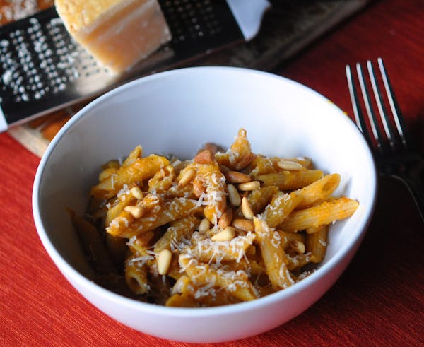 This week's healthy family recipe is Roasted Creamy Butternut Squash With Pine Nut Penne. Photo by Meredith Deeds, Special to the Star Tribune.