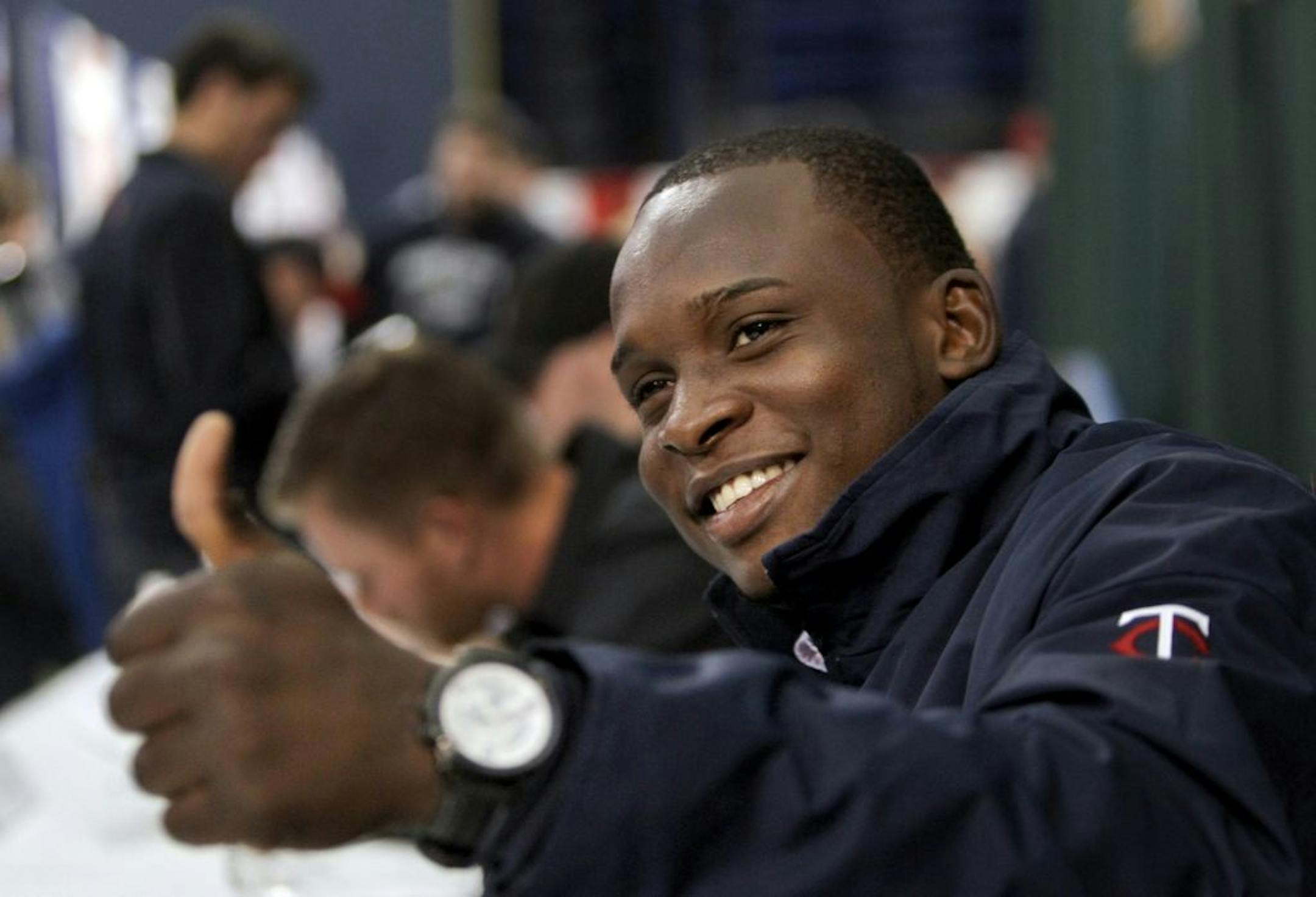 Miguel Sano arrived for TwinsFest from his home country of the Dominican Republic Friday, Jan. 25, 2013.