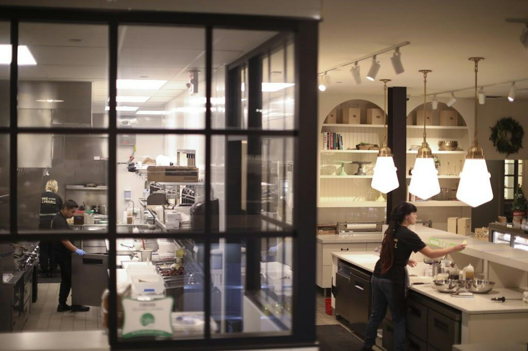 The windowed kitchen area of The Lynhall, the informal eatery designed by Abby Jensen that opened earlier this year.