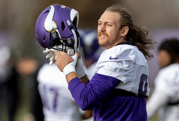 Tight end T.J. Hockenson participated in Vikings practice Wednesday, a day after being traded from the Lions. 