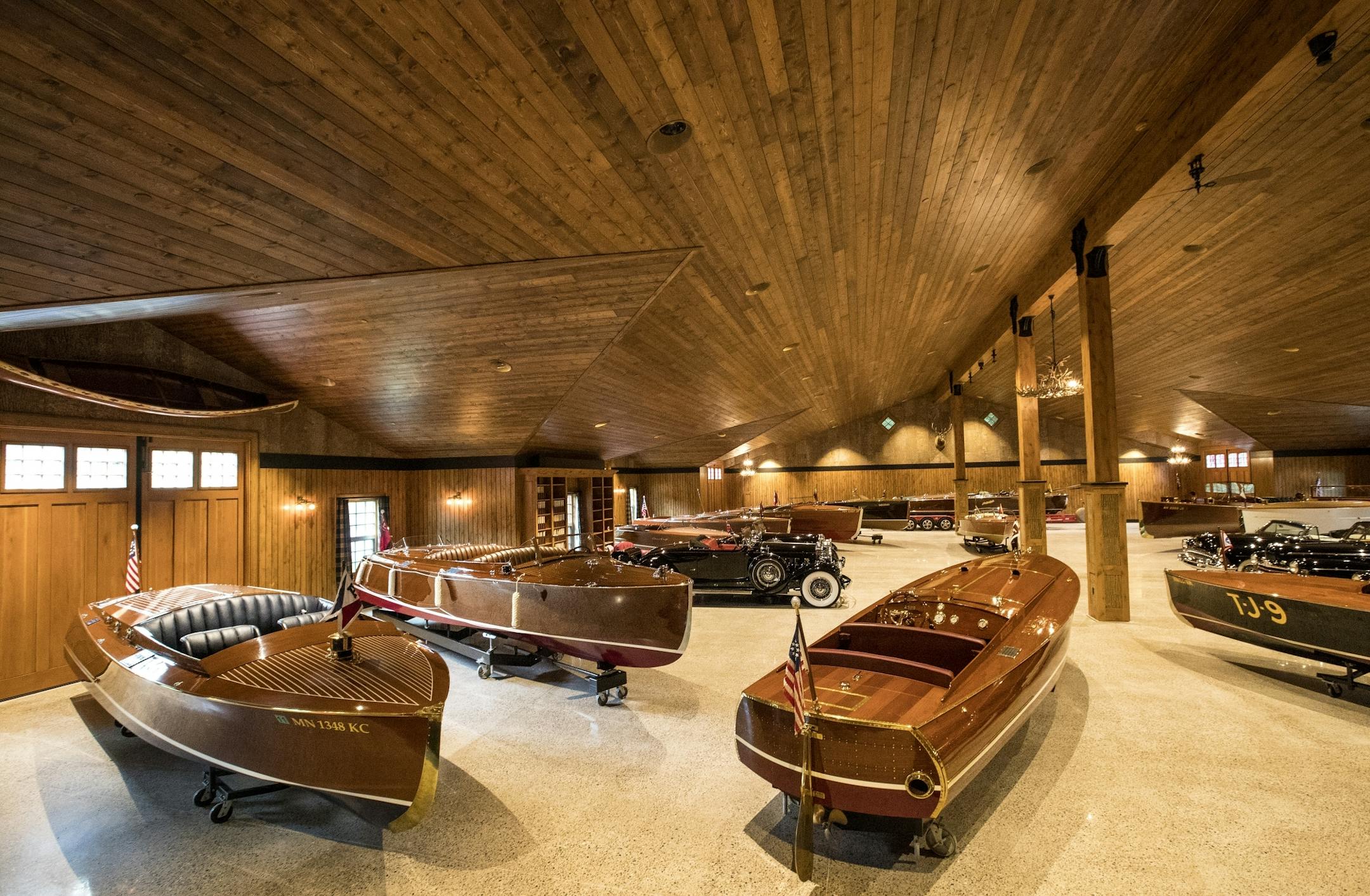 A wide view of the storage facility built for the boat and auto collection of John Allen in Lake Shore, MN.