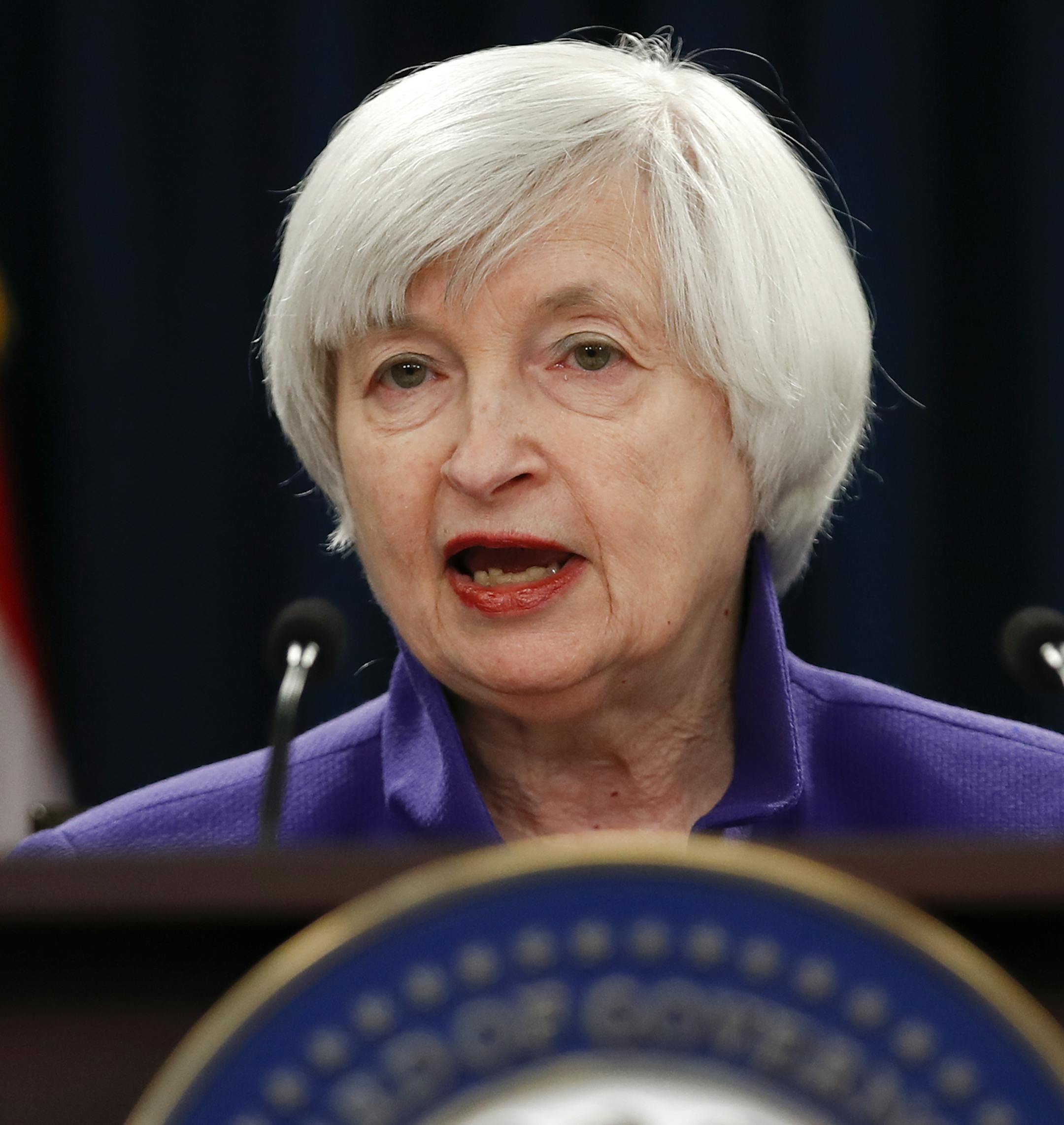 FILE - In this Dec. 13, 2017 file photo, Federal Reserve Chair Janet Yellen speaks during a news conference following the Federal Open Market Committee meeting in Washington. When Yellen leaves the Federal Reserve this weekend after four years as chair, her legacy will include being the first woman to have led the world's most powerful central bank. She will be remembered, too, for her achievements in deftly steering the Fed’s role in the U.S. economy’s rebound from a crushing fina