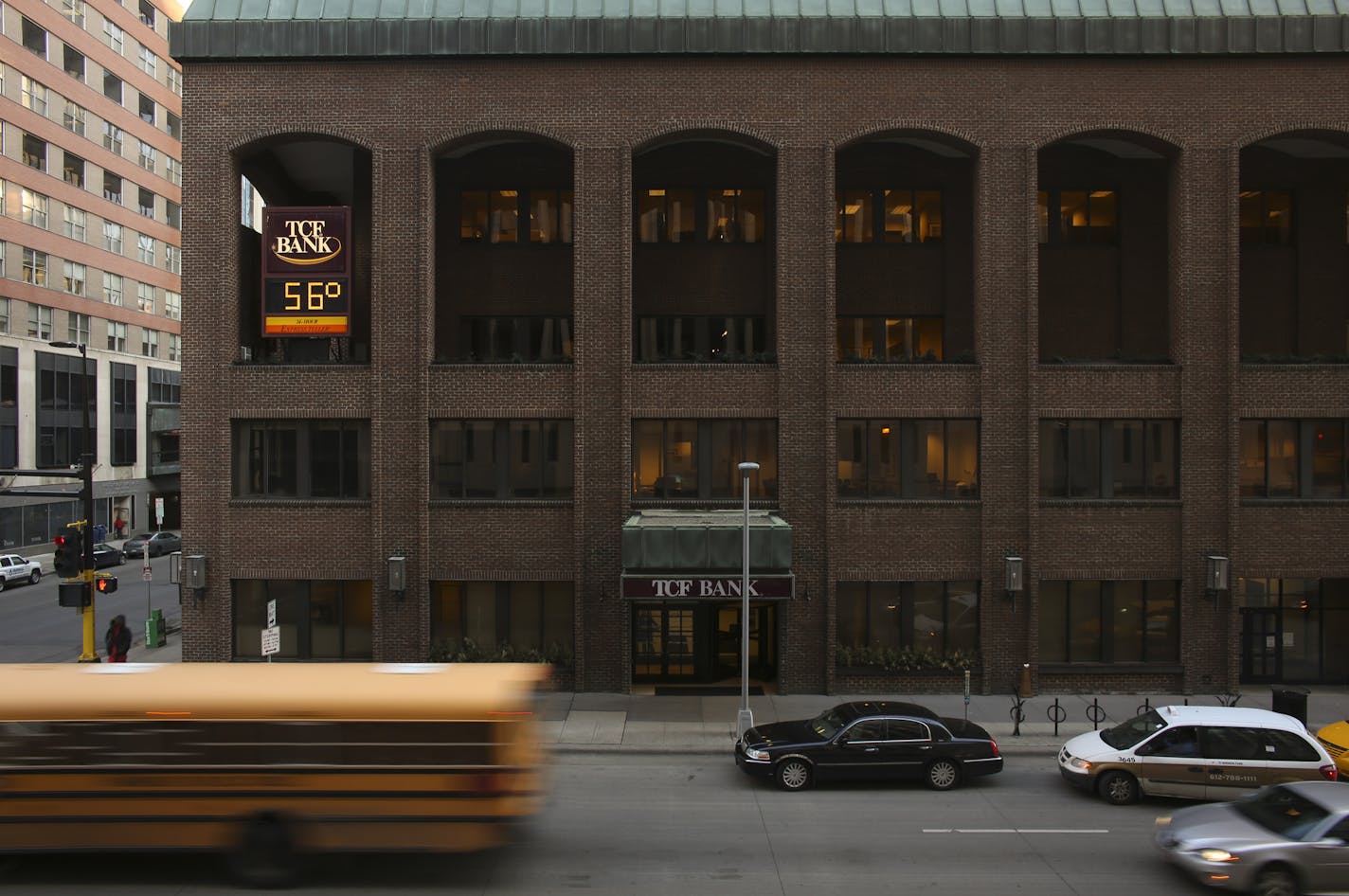 An exterior of the TCF building at 8th St. and Marquette Ave. in downtown Minneapolis early Monday evening. ] JEFF WHEELER &#x201a;&#xc4;&#xa2; jeff.wheeler@startribune.com TCF Financial Corp. announced Monday, April 7, 2014 that it is pulling out of the TCF Tower and TCF Bank Building in downtown Minneapolis and consolidating its 1500 member workforce at a new campus in Plymouth.