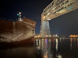 The Paul Tregurtha is one of eight ships that will lay up in the Twin Ports for the winter. It pulled under the Aerial Lift Bridge around 7 p.m. Wedne