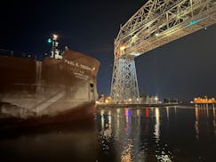 The Paul Tregurtha is one of eight ships that will lay up in the Twin Ports for the winter. It pulled under the Aerial Lift Bridge around 7 p.m. Wedne