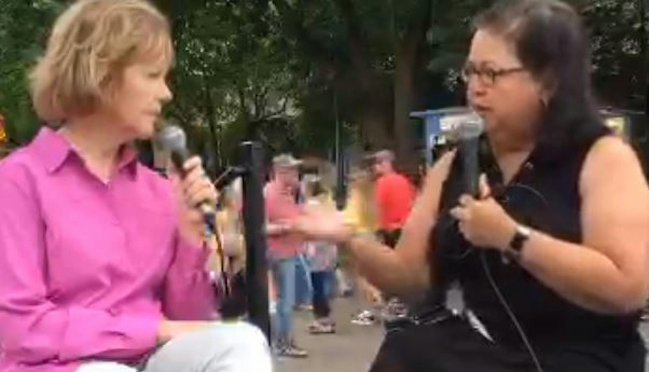 U.S. Sen. Tina Smith and Star Tribune editorial writer Patricia Lopez at the Minnesota State Fair on Friday.