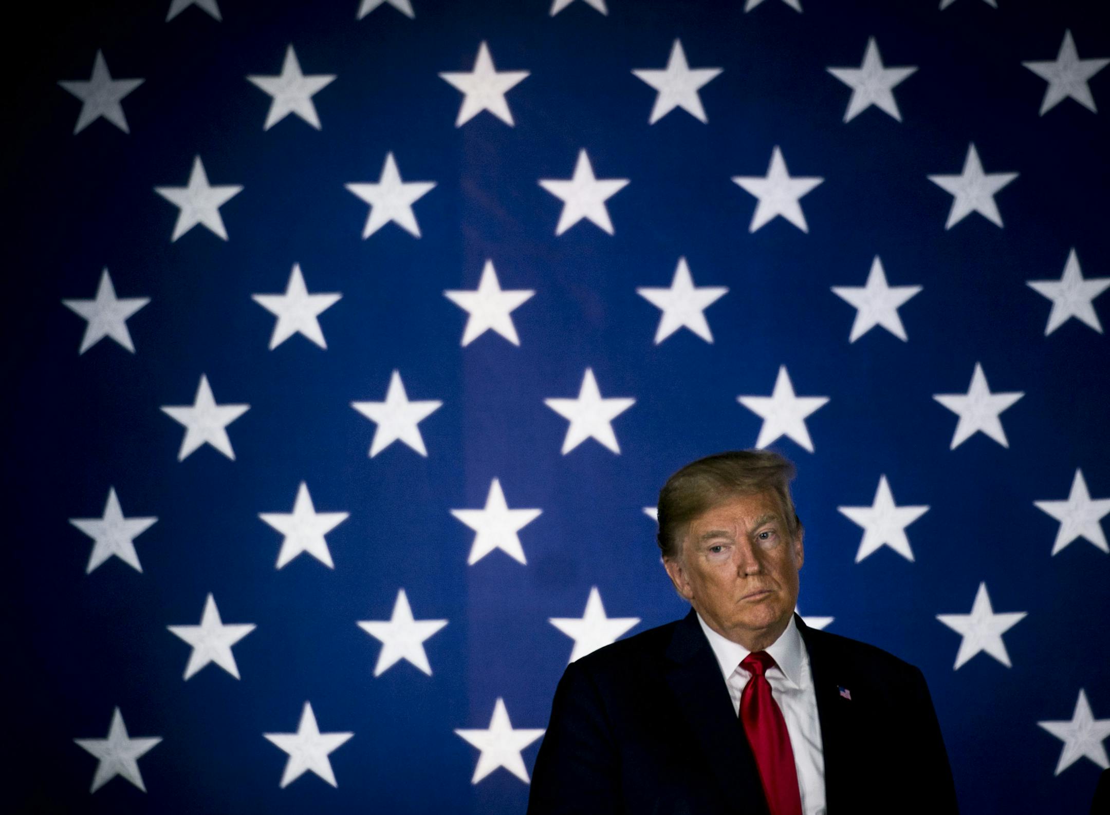 FILE -- President Donald Trump delivers remarks at an event in Fargo, N.D., Sept. 7, 2018. The many &#xec;distractions&#xee; generated by the president, Mitch McConnell said at an event last week, were preventing Republicans from having a coherent message focused on the economy, according to multiple people who were briefed on the remarks. (Doug Mills/The New York Times)