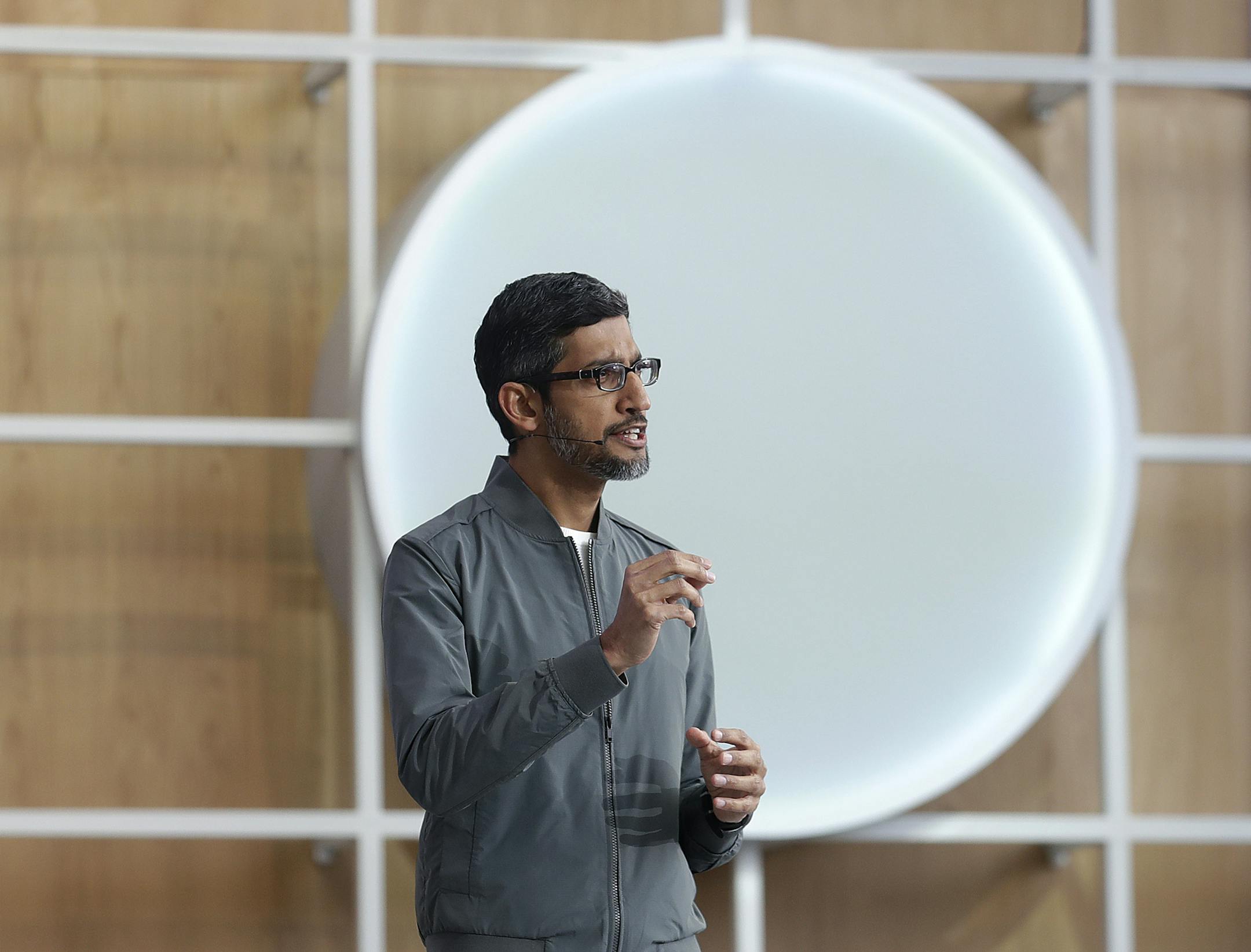 Google CEO Sundar Pichai speaks during the keynote address of the Google I/O conference in Mountain View, Calif., Tuesday, May 7, 2019. (AP Photo/Jeff Chiu) ORG XMIT: CAJC112
