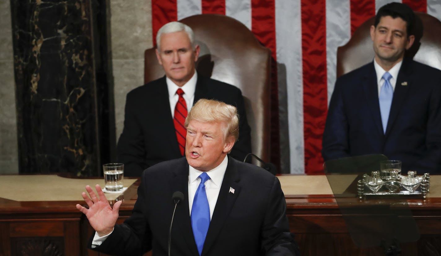 President Donald Trump delivers his State of the Union address to a joint session of Congress on Capitol Hill in Washington, Tuesday, Jan. 30, 2018. (AP Photo/Pablo Martinez Monsivais)