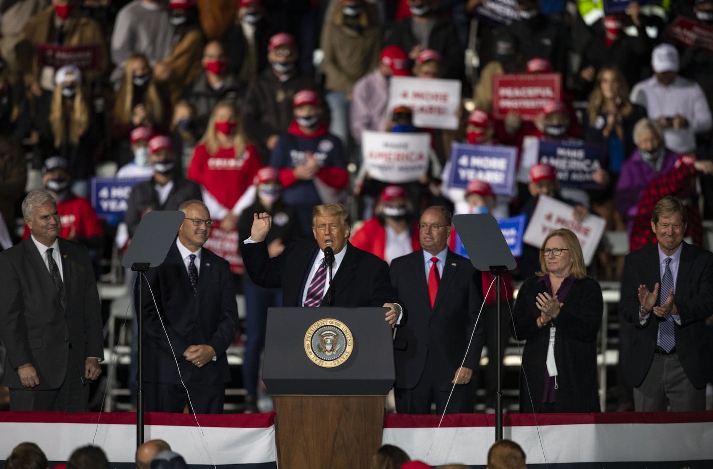 President Donald Trump's remarks at a campaign rally in Bemidji on Friday, Sept. 18, included both negative references to refugees and praise for the "good genes" of his almost all-white audience.