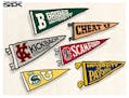 Sack cartoon: Honest college pennants