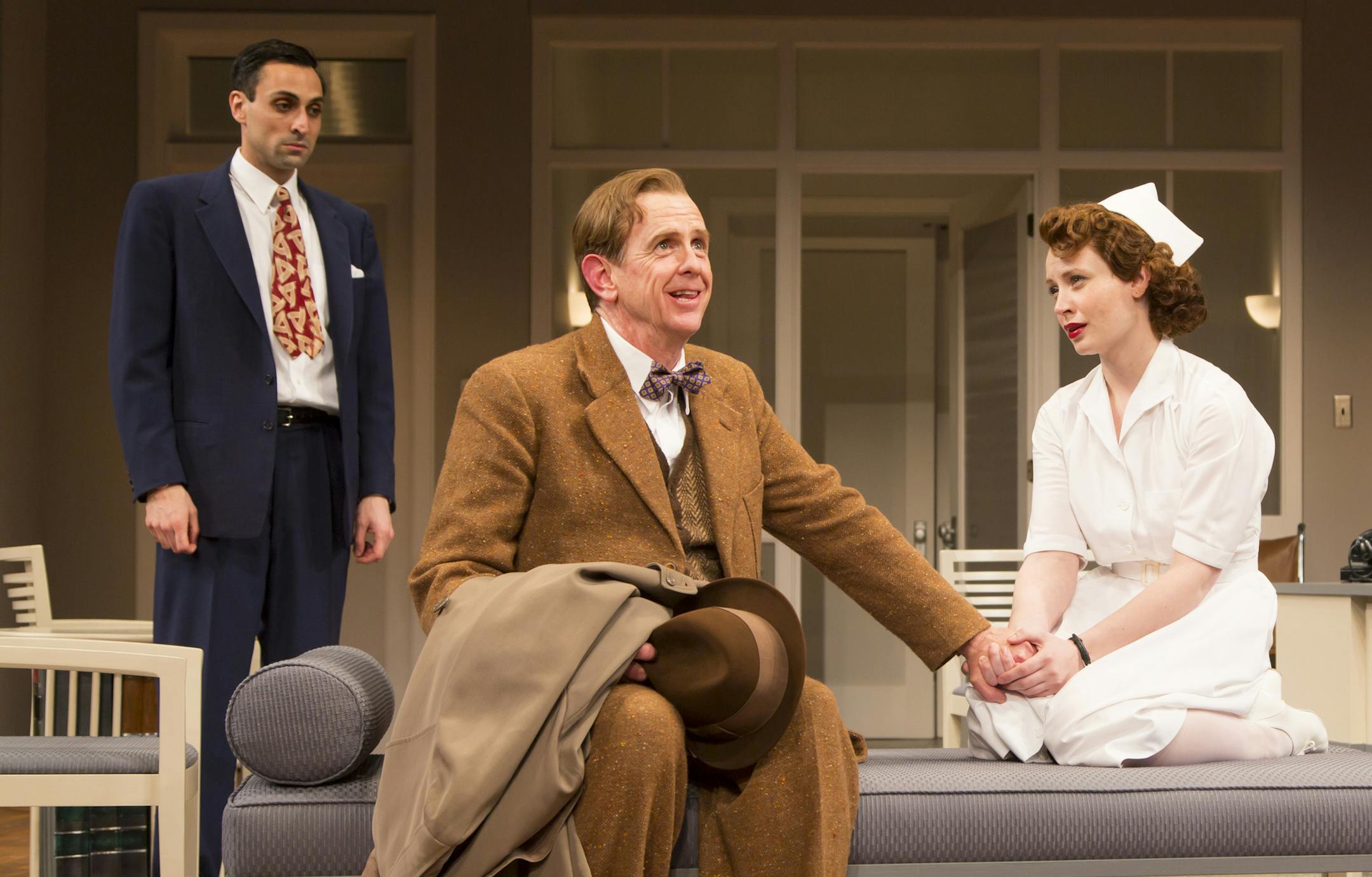 Ryan Shams (Dr. Sanderson), David Kelly (Elwood P. Dowd), Ashley Rose Montondo (Nurse Kelly) and Tyson Forbes (Duane Wilson) in "Harvey" at the Guthrie Theater.