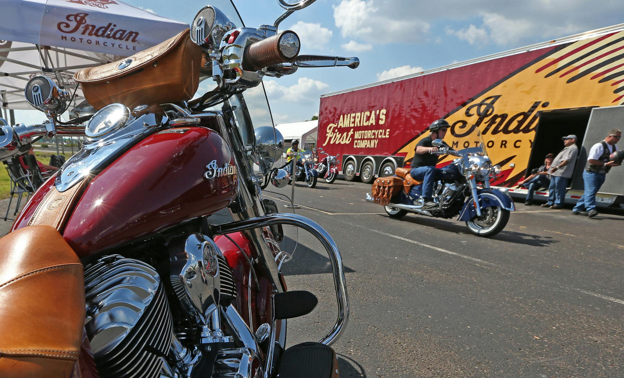 Bikers tried out the new line of 2014 Indian motorcycles during a demo event at the Twin Cities Indian Motorcycle dealer in St. Paul on 8/16/13. The event was the first demonstration of the Indian bikes in Minnesota since they were launched at the Sturgis Motorcycle ralley.] Bruce Bisping/Star Tribune bbisping@startribune.com