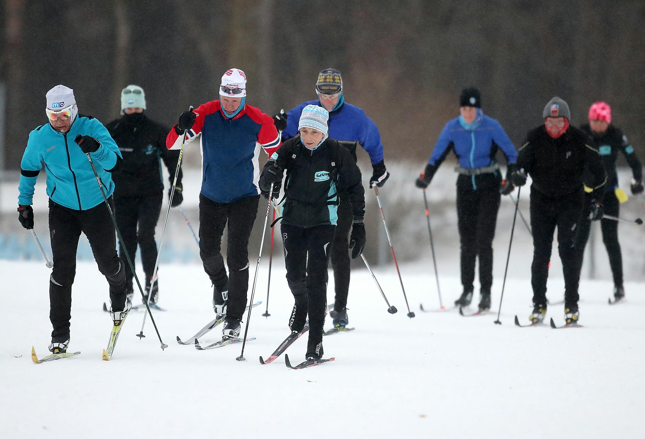Avid cross country skier and coach Kate Ellis will be competing in the Masters World Cup at Theodore Wirth in late January. Here, Ellis, center, was seen working with members of a local Loppet group of cross country skiers looking to improve their technique under Ellis at Theordore Wirth Park Thursday, Jan 11, 2018, in Minneapolis, MN.] DAVID JOLES ï david.joles@startribune.com Kate Ellis will be competing in the Masters World Cup at Theodore Wirth in late January.**Kate Ellis ,cq
