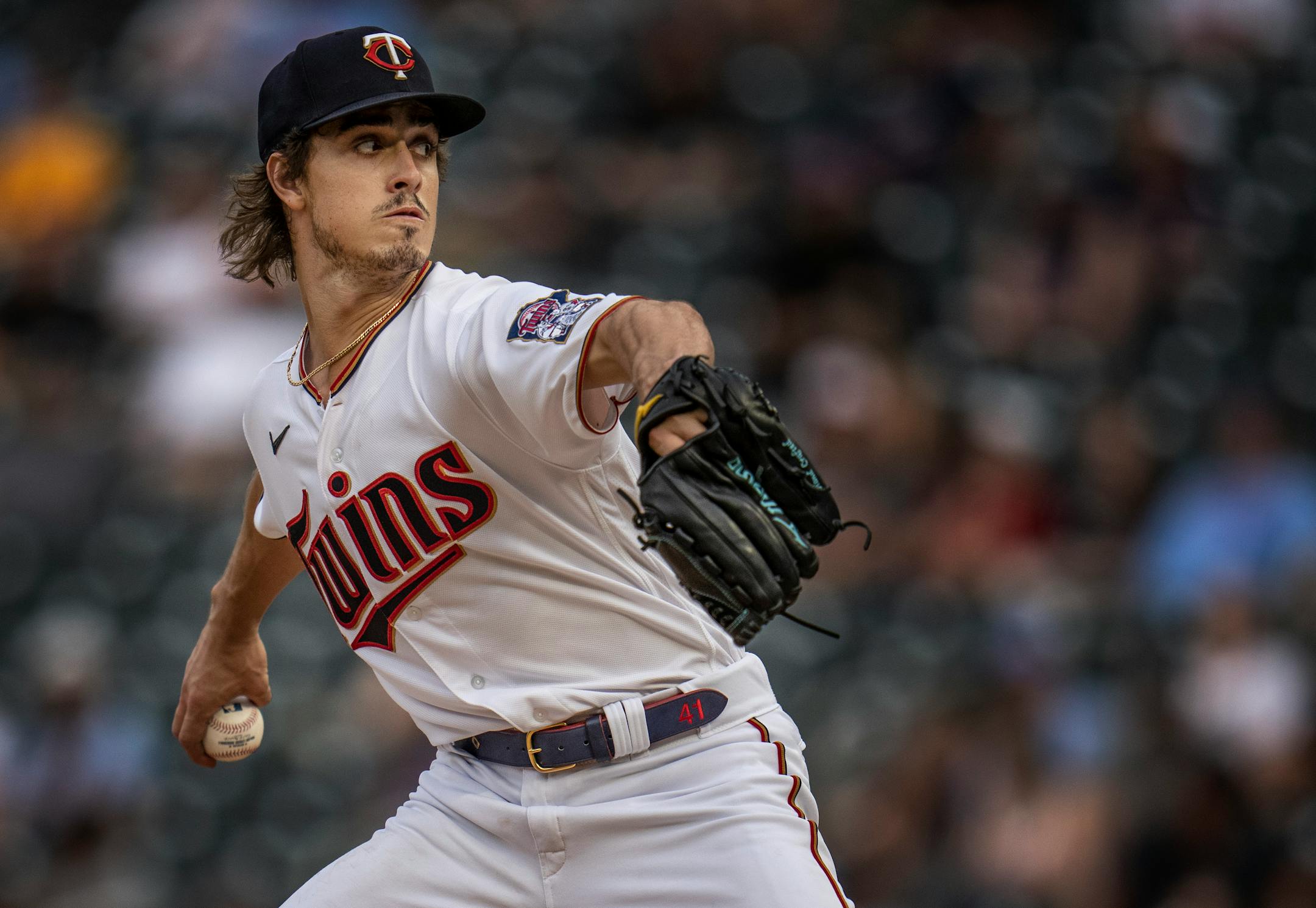 Minnesota Twins starting pitcher Joe Ryan (41) in the second inning at Target Field in Minneapolis,Minn., on Tuesday June 21, 2022.