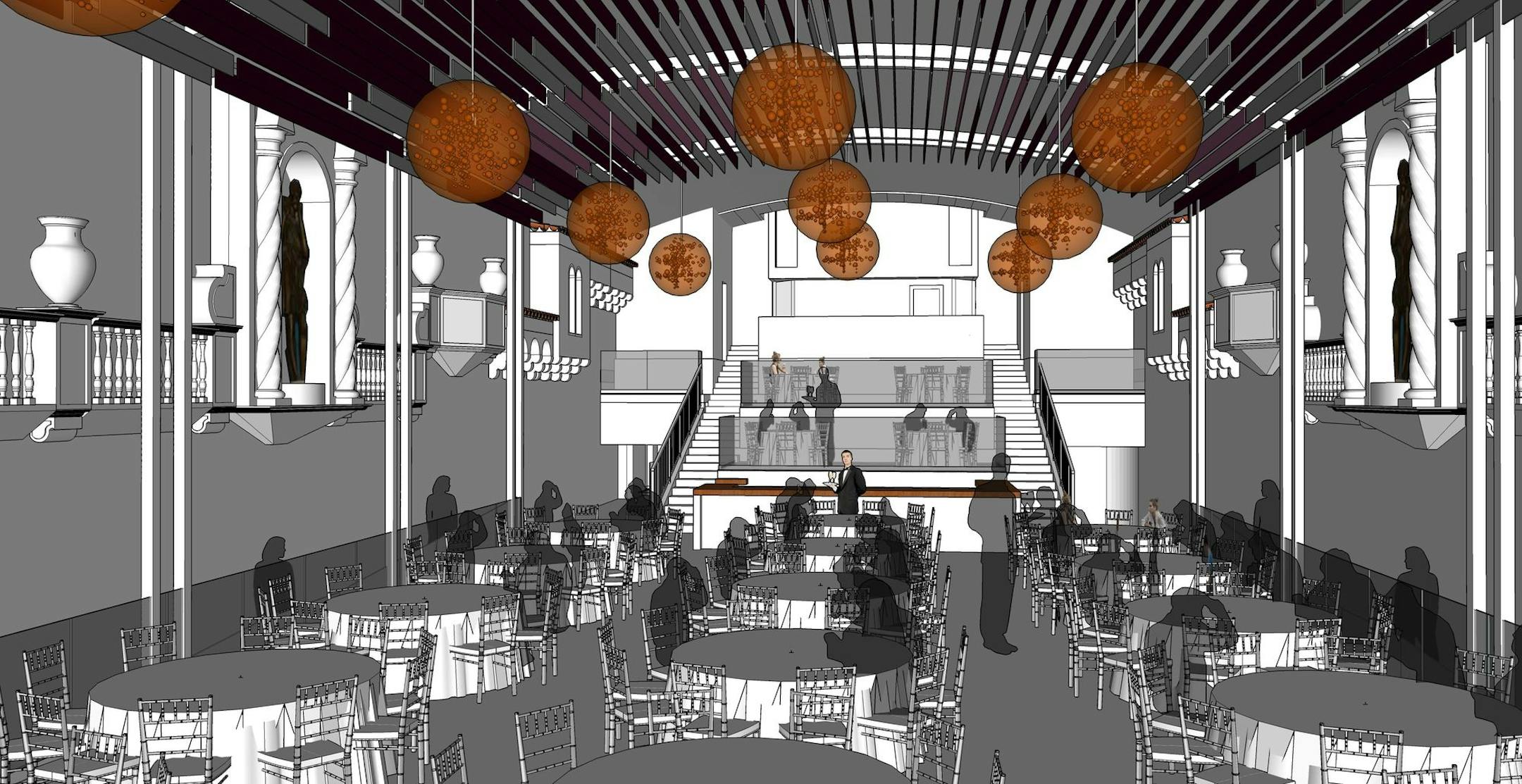 The vacant theater would be converted into an event and concert venue.
Courtesy DJR Architecture