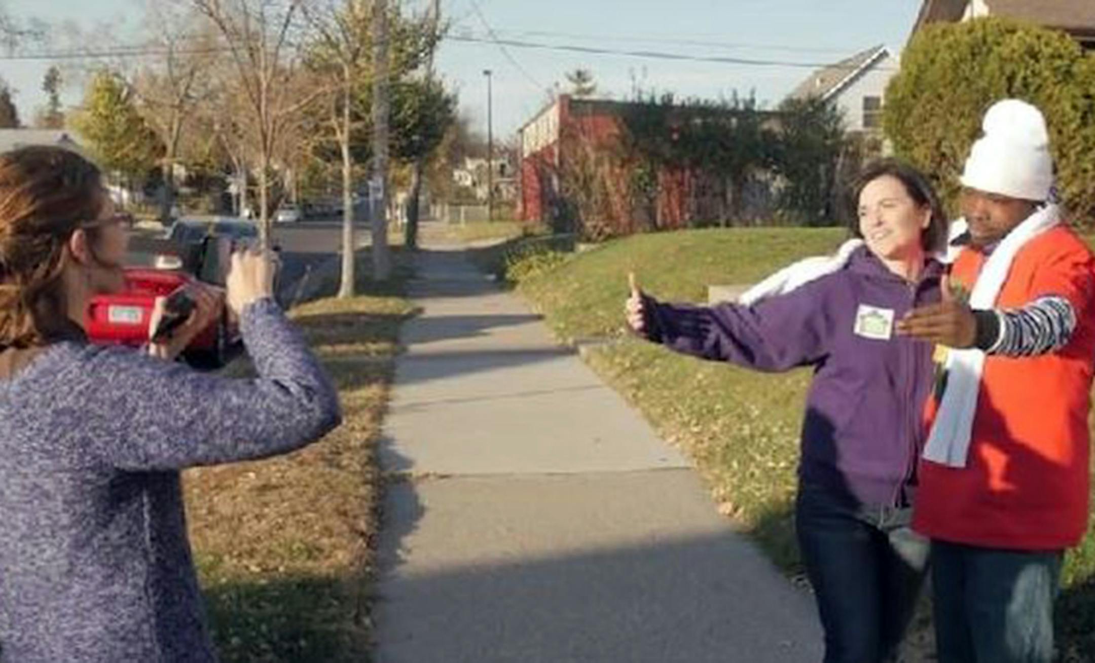 Mayor Betsy Hodges in a still from a video taken during a get out the vote effort in north Minneapolis. The video by Neighborhoods Organizing for Change is posted to YouTube.