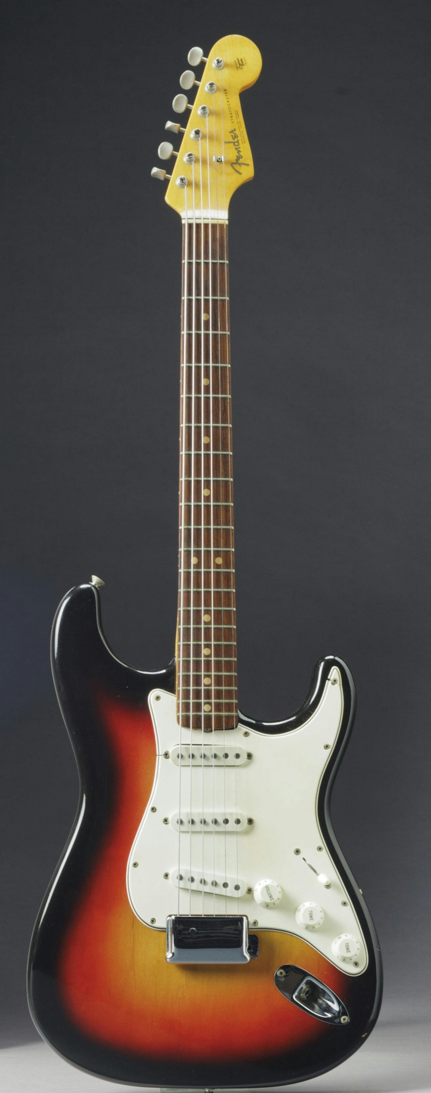 This undated photo provided by Christie's shows the Fender Stratocaster a young Bob Dylan played at the historic 1965 Newport Folk Festival. On Dec. 6, 2013, it could bring as much as half a million dollars when it comes up for auction at Christie's New York. The festival marked the first time Dylan went electric, a defining moment that marked his move from acoustic folk to electric rock and roll, drawing boos from folk-music purists. (AP Photo/Christie's)