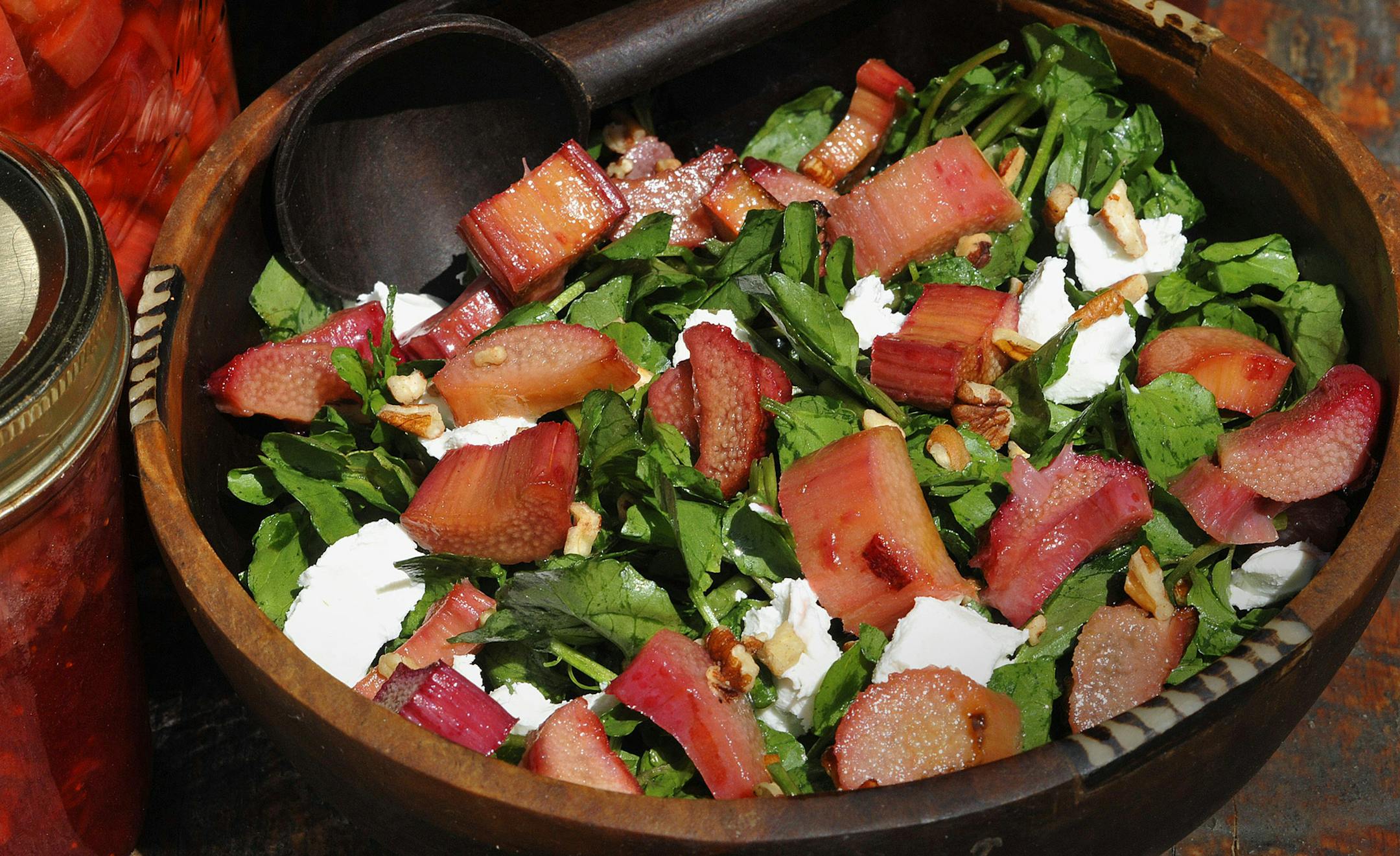 Salad with roasted rhubarb.
