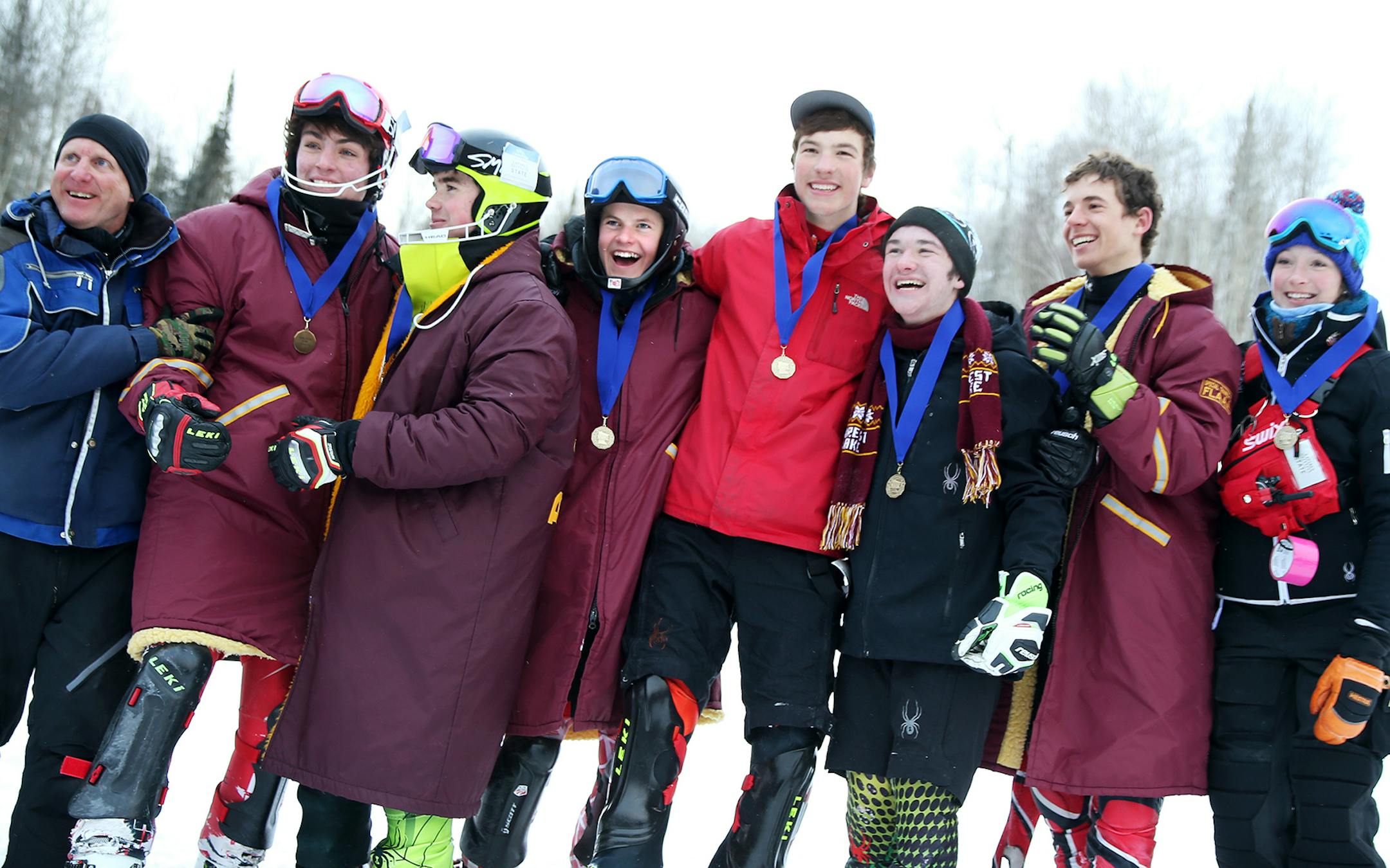 The Forest Lake High School boys tied for first place in the team competition at the Alpine State Ski Meet in Biwabik on Wednesday, February 11, 2015. ] LEILA NAVIDI leila.navidi@startribune.com /