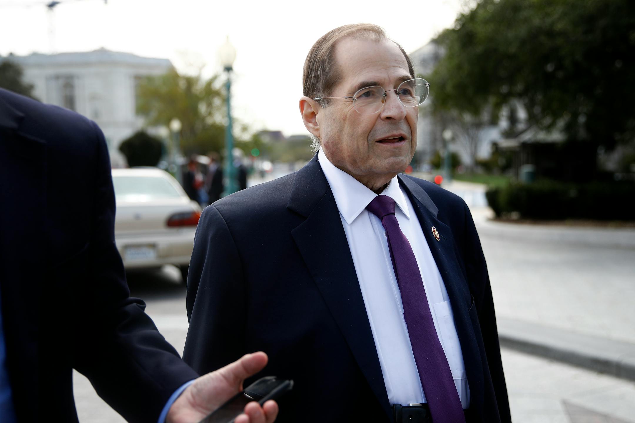 House Judiciary Committee Chair Jerrold Nadler, D-N.Y., speaks with a reporter as he departs a news conference.