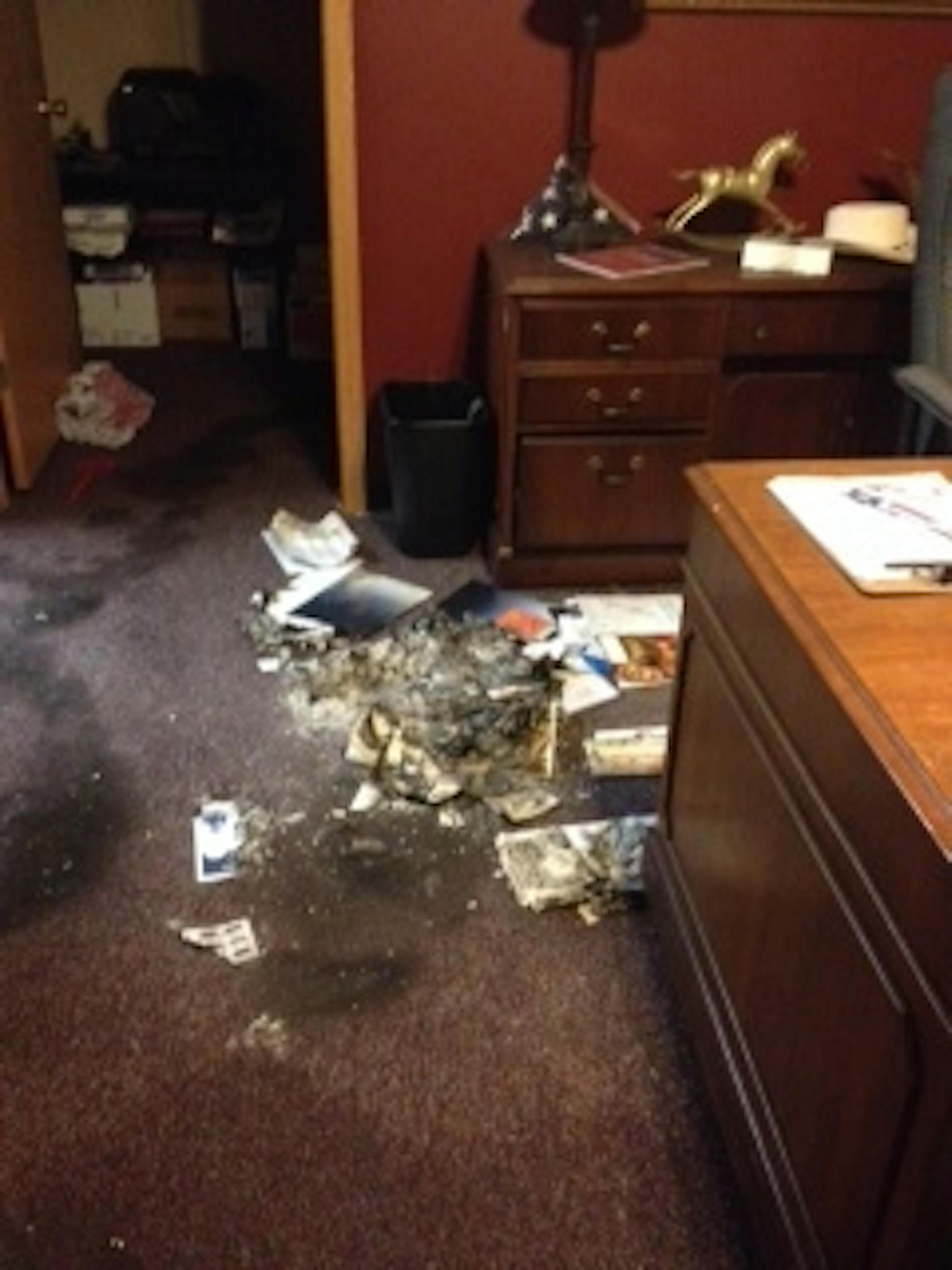Damage to an office complex in North Branch that was burglarized and set on fire on the night of Oct. 7, 2014.