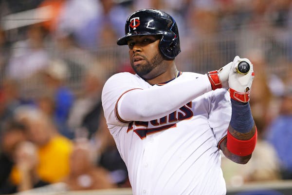 The Twins' Kennys Vargas took a practice swing on deck in the seventh inning of a baseball game against the Detroit Tigers on Tuesday. He went 0-for-4