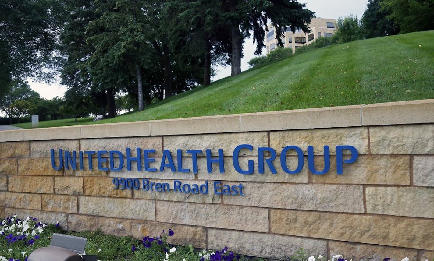 This July 12, 2019, photo shows the UnitedHealthcare headquarters in Minneapolis. UnitedHealthcare Inc. reports earnings Thursday, July 18, 2019. (AP Photo/Jim Mone)