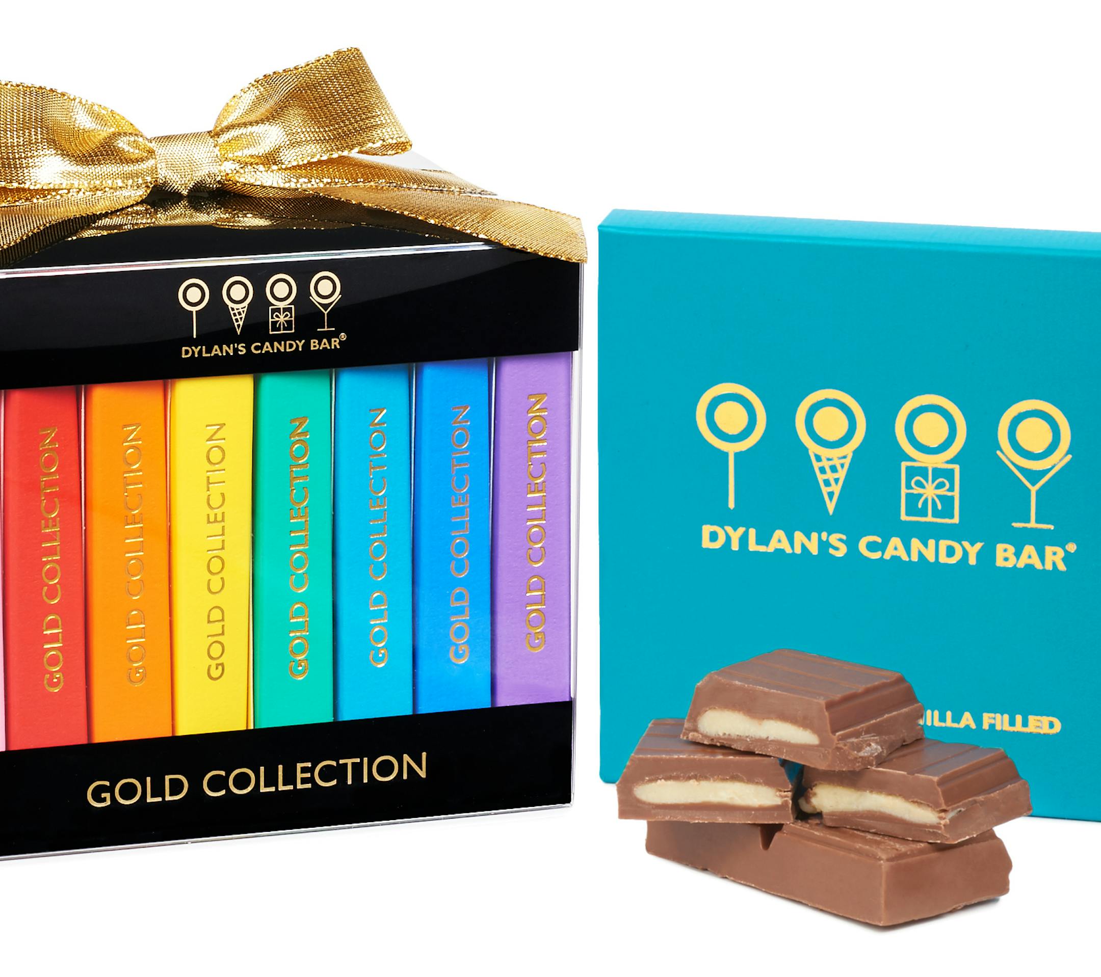 Pictured is The Gold Collection of chocolate bars from Dylan's Candy Bar. Chocolate gifts are versatile for hostess, housewarming or the holidays. (Randall Bellows III, courtesy of Dylan's Candy Bar via AP)