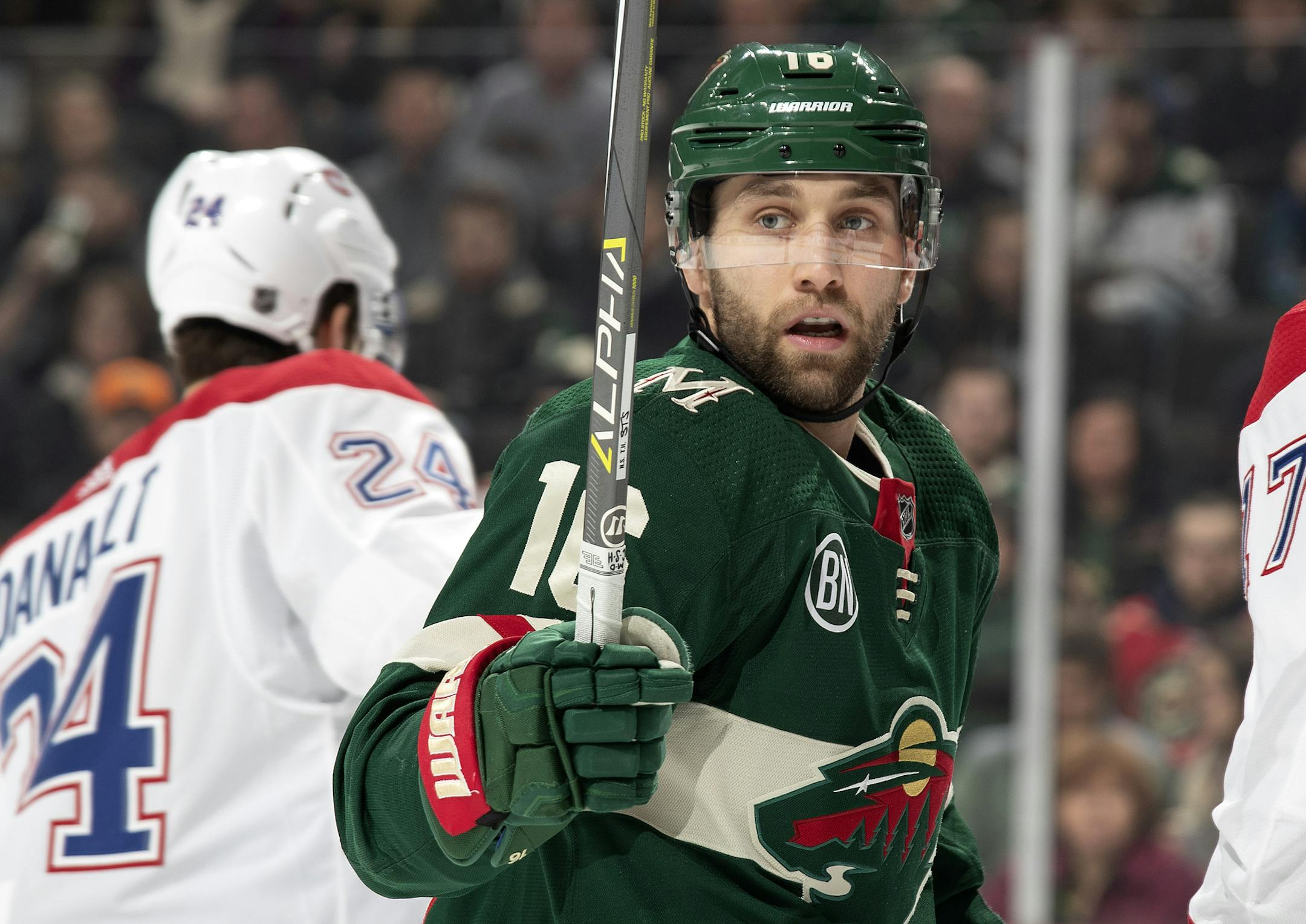 Minnesota Wild Jason Zucker. ] CARLOS GONZALEZ • cgonzalez@startribune.com – December 11, 2018, St. Paul, MN – Xcel Energy Center, NHL, Hockey, Minnesota Wild vs. Montreal Canadiens