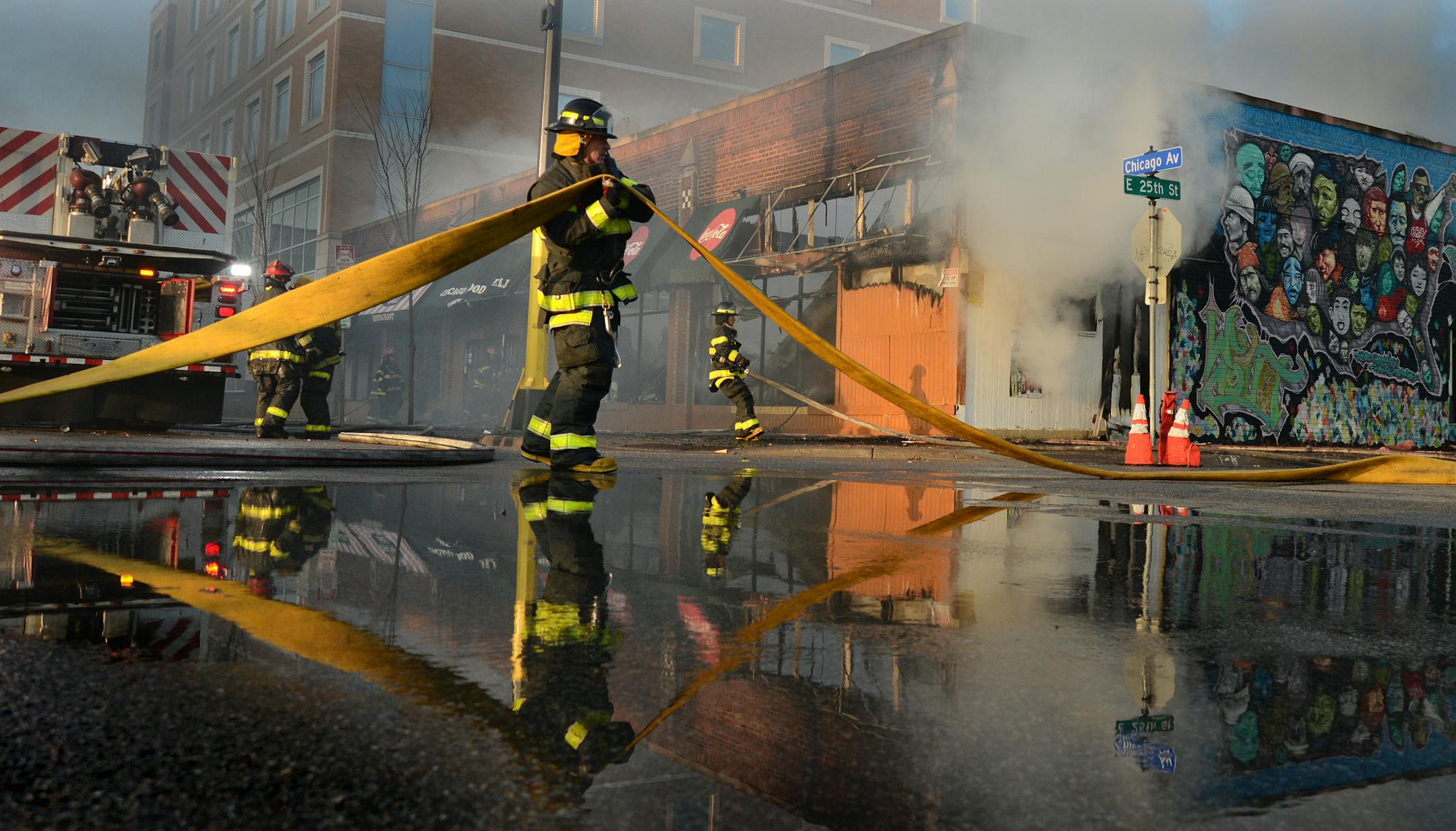 The 2 alarm Fire at a grocery and deli closed Chicago Av. in south Minneapolis. No one was in the building when the blaze broke out about 3 a.m. in the 2500 block of Chicago Avenue and sent smoke toward neighboring Minneapolis Children’s Hospital, forcing that facility to briefly cut off its air-intake and ventilation system, said Fire Chief Don Leedham. At one point, smoke was getting in the hospital through a revolving door, he said.] Richard.Sennott@startribune.com Richard Sennott/Star