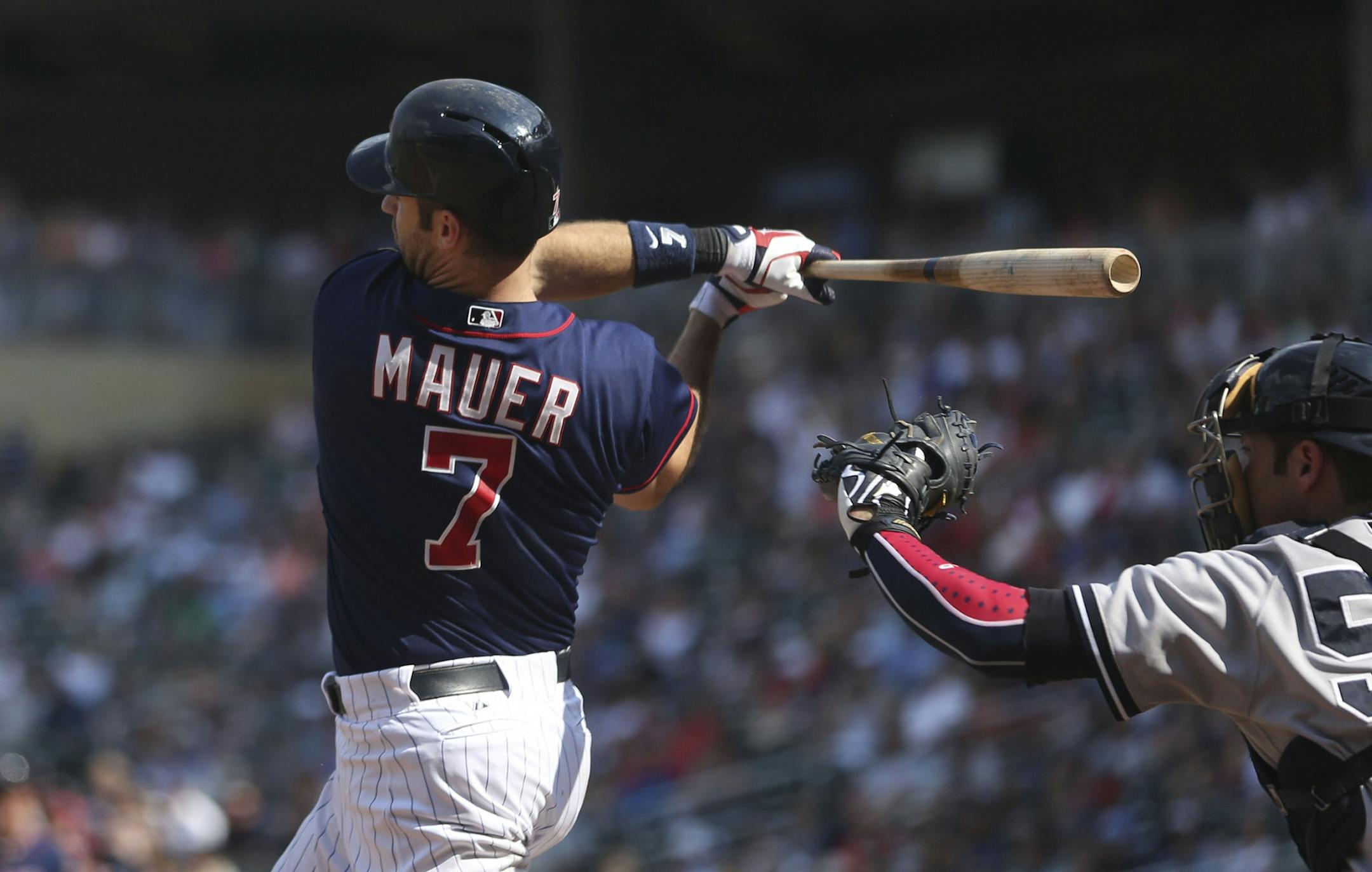 Twins Joe Mauer struck out in the ninth inning at Target Field in Minneapolis Min., Thursday, July 4, 2013 . Yankees won 9-5.