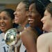 From the left, Lynx players Maya Moore, Seimone Augustus, Taj McWilliams-Franklin and Lindsay Whalen couldn't stop laughing during a photo shoot for m