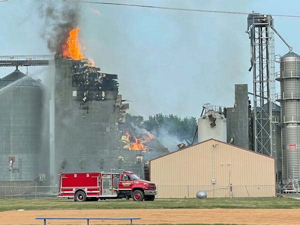 A grain elevator fire in Clinton, Minnesota.Photo courtesy Janine Teske.