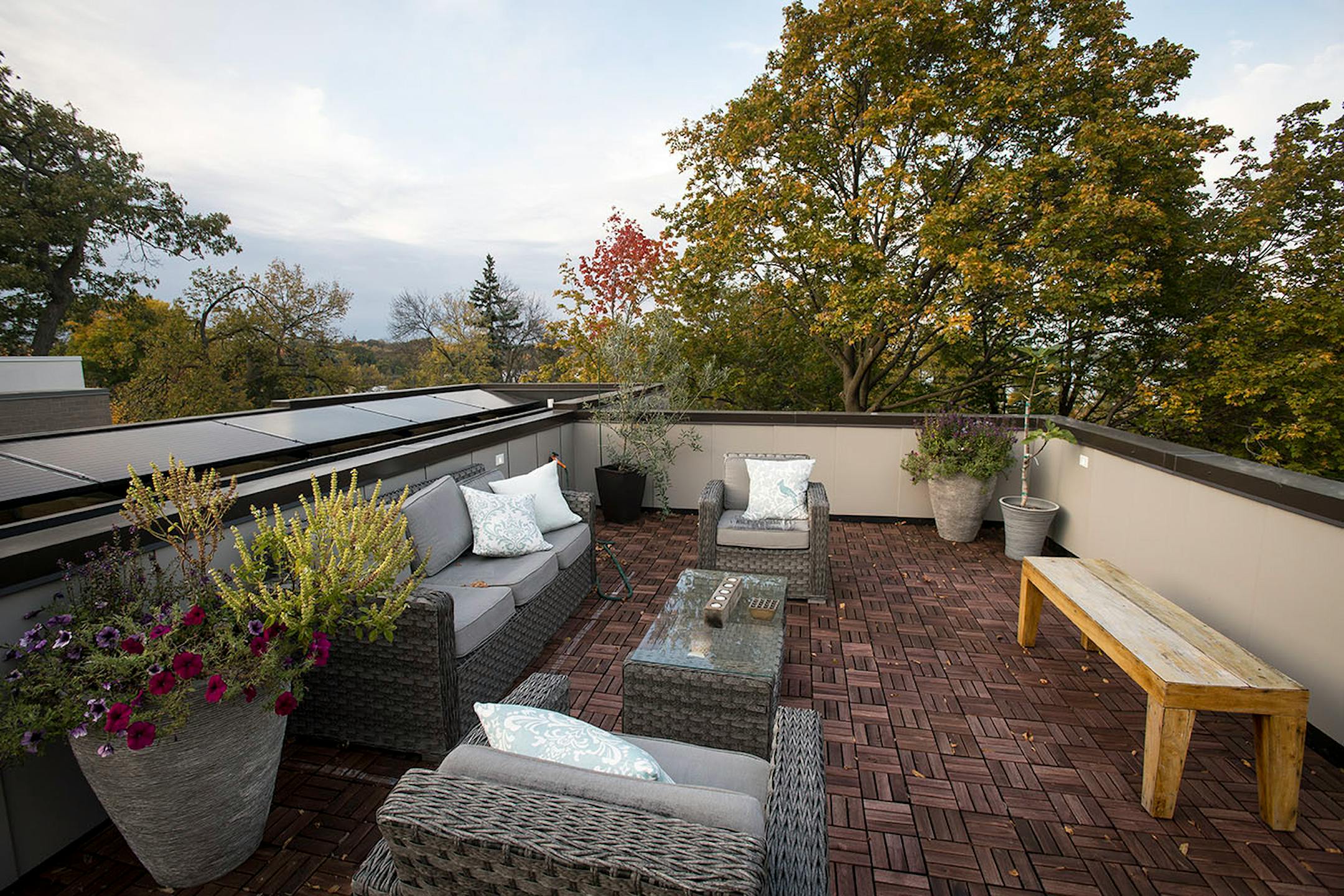 The rooftop patio and solar panels on Ashii Vrohidis' home.