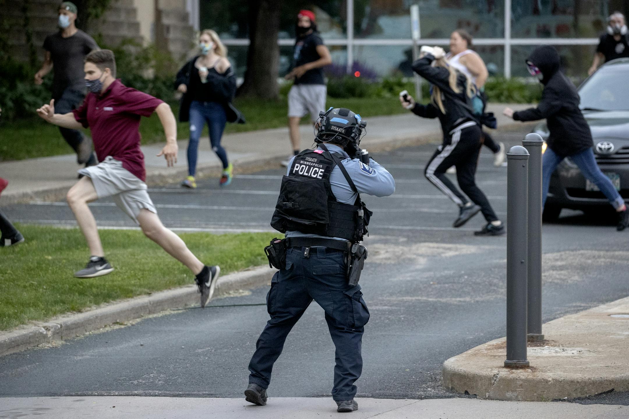 Hundreds of people marched in "No Bail" 10K March that started at US Bank and ended closing the 35W bridge in both directions and ended with clashes with law enforcement, Sunday, May 31, 2020 in Minneapolis, MN.