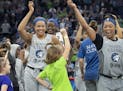 Minnesota Lynx Napheesa Collier and Odyssey Sims celebrated at the end of the game. ] CARLOS GONZALEZ &#x2022; cgonzalez@startribune.com - August 27, 