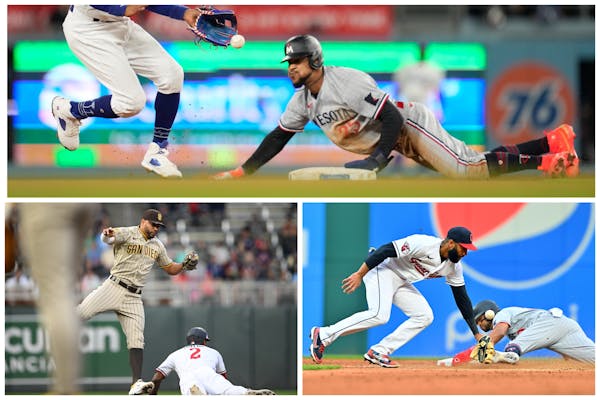 The Twins — and most notably (clockwise from top) Byron Buxton, Willi Castro and Michael A. Taylor — have been more aggressive in trying to steal 