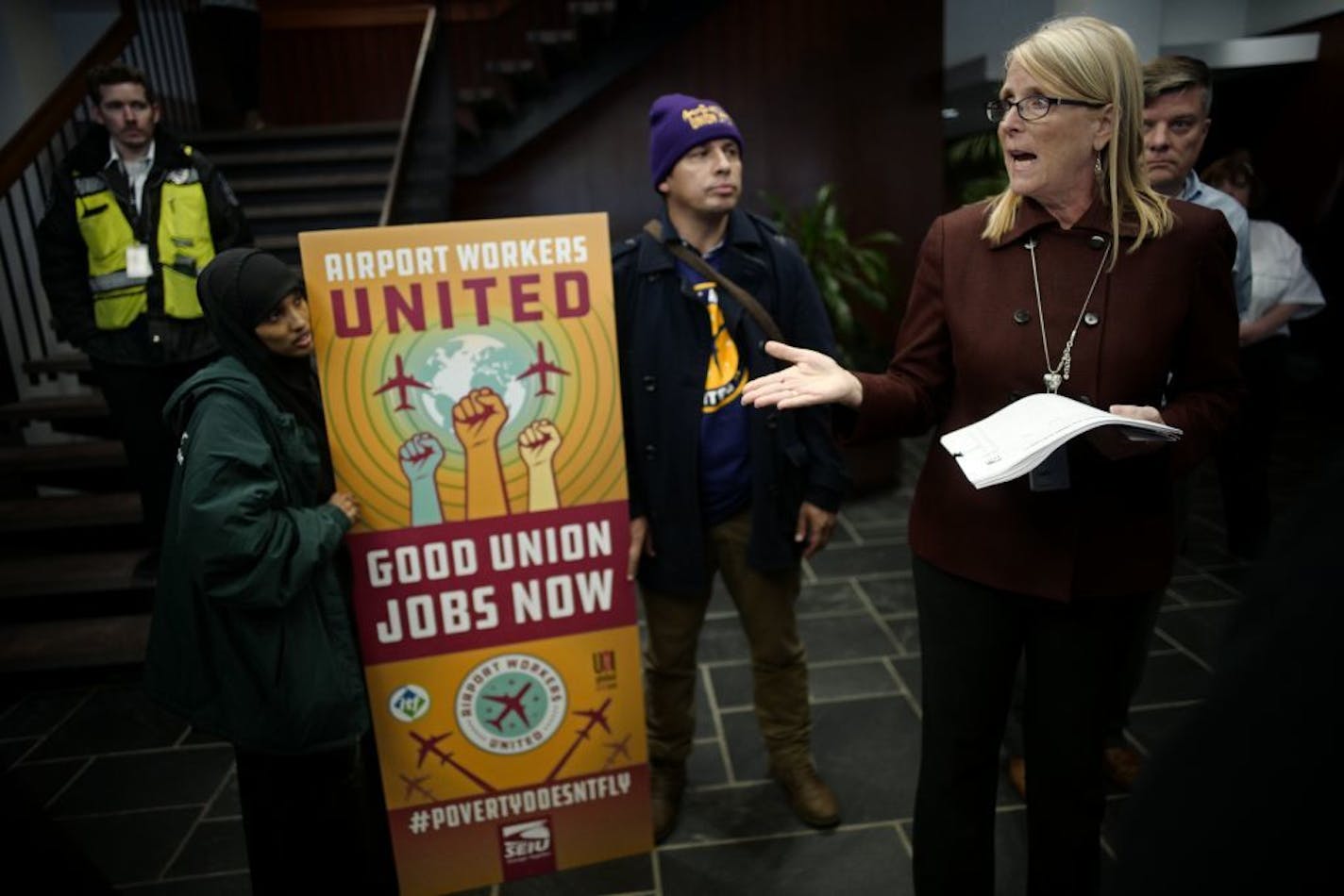 A Delta manager asked for protesters to leave the lobby of Delta headquarters after accepting a packet with a list of demands.