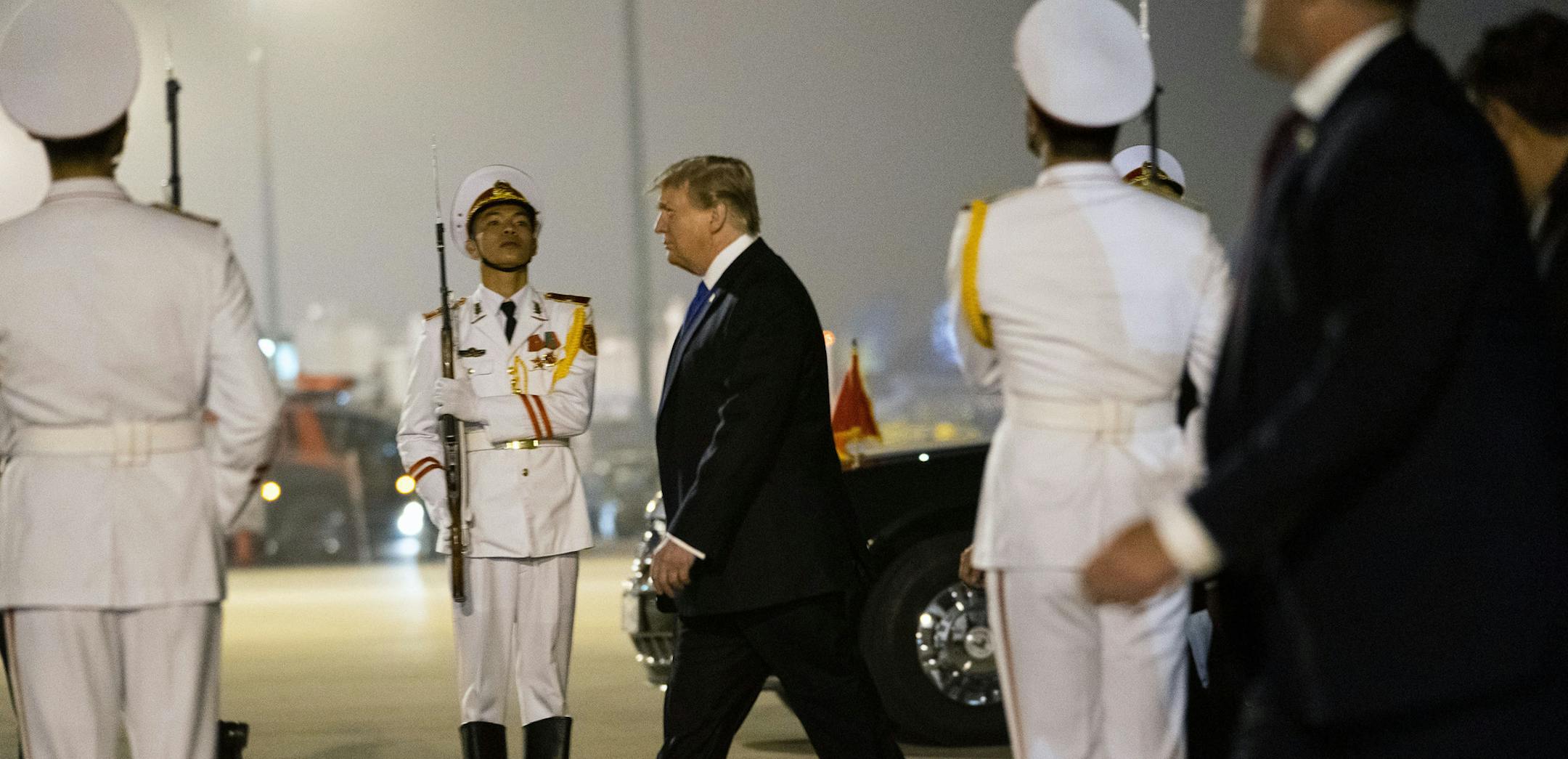 President Donald Trump arrives at Noi Bai International Airport in Hanoi, Vietnam, on Tuesday, Feb. 26, 2019. Trump is scheduled to meet with Kim Jong-un, the North Korean leader while in Vietnam. (Doug Mills/The New York Times)