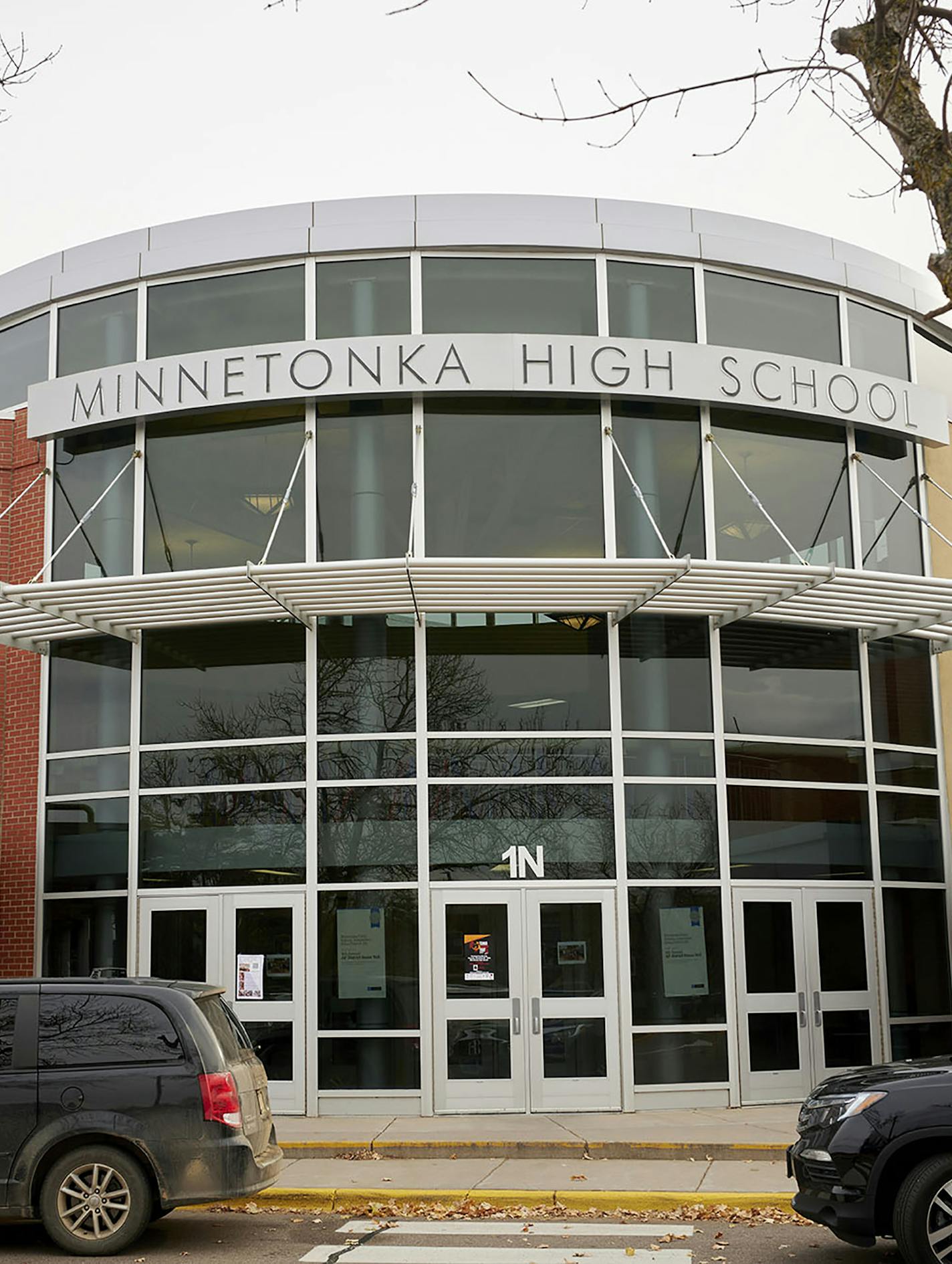 This Nov. 6, 2019 photo shows, Minnetonka High School in Minnetonka, Minn. Minnetonka Public Schools contracted with a company to monitor social media and alert the district to "threats shared publicly," yet it didn't appear to inform teachers, students or parents about the program. (Tony Nelson/ MinnPost via AP)