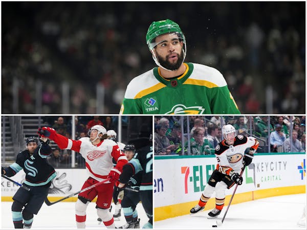 The Wild swung trade deadline deals that sent out Jordan Greenway (top) and brought in John Klingberg (bottom right) and Oskar Sundqvist (bottom left)