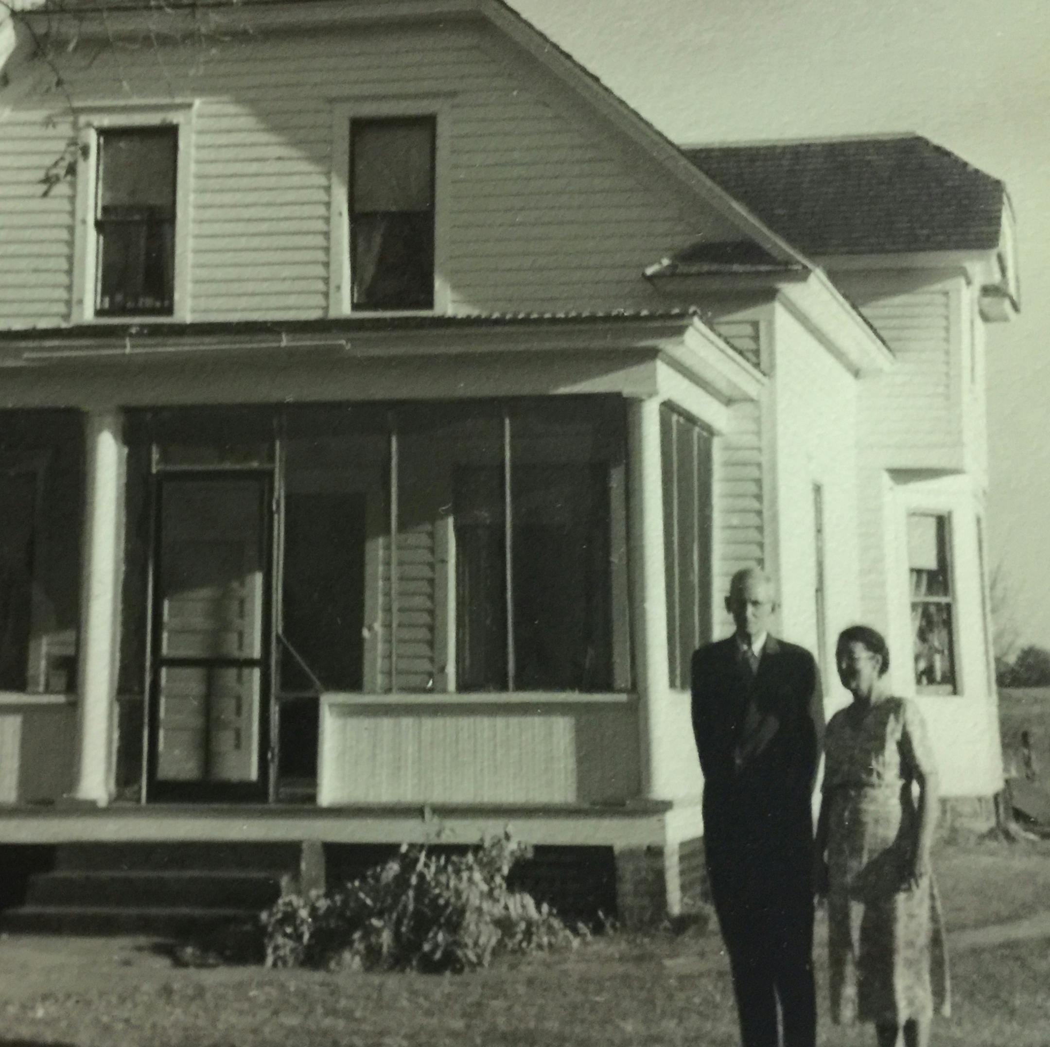 Dennis Anderson's maternal grandparents, the Rev. John Frisbie and Elnetta Frisbie, and their house in Frazee, Minn.
